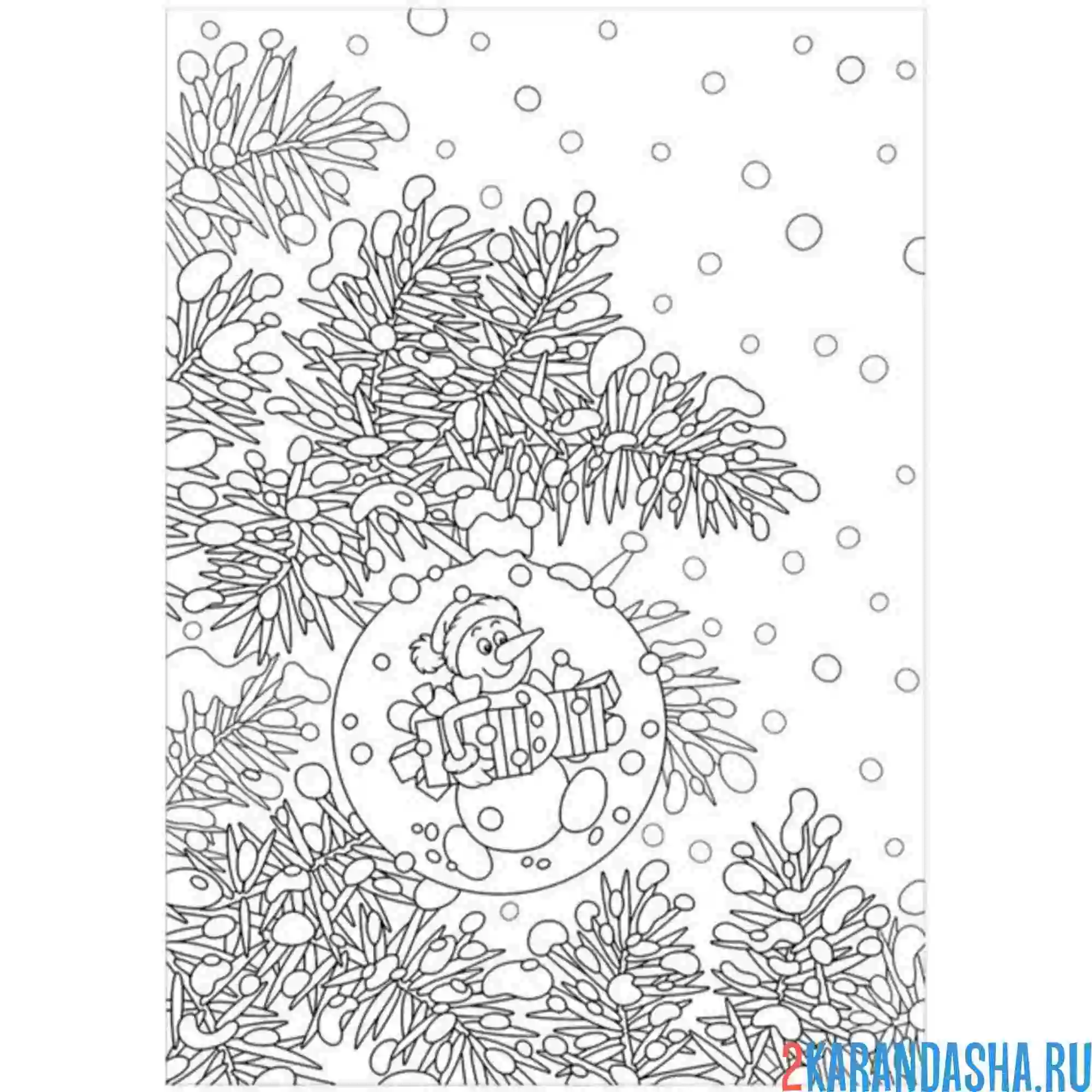 Раскраска заснеженная ветка и снег