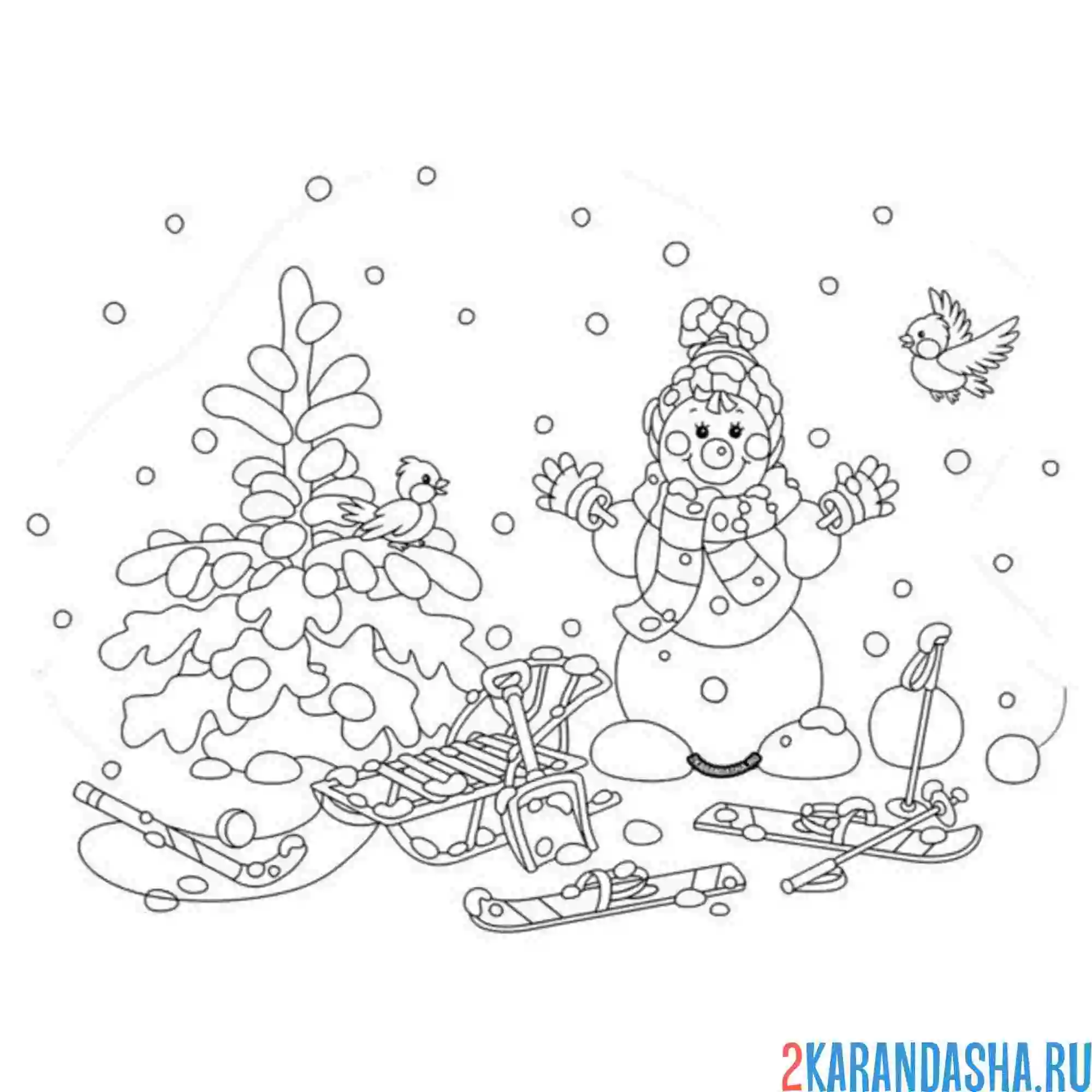 Раскраска первый снег в лесу