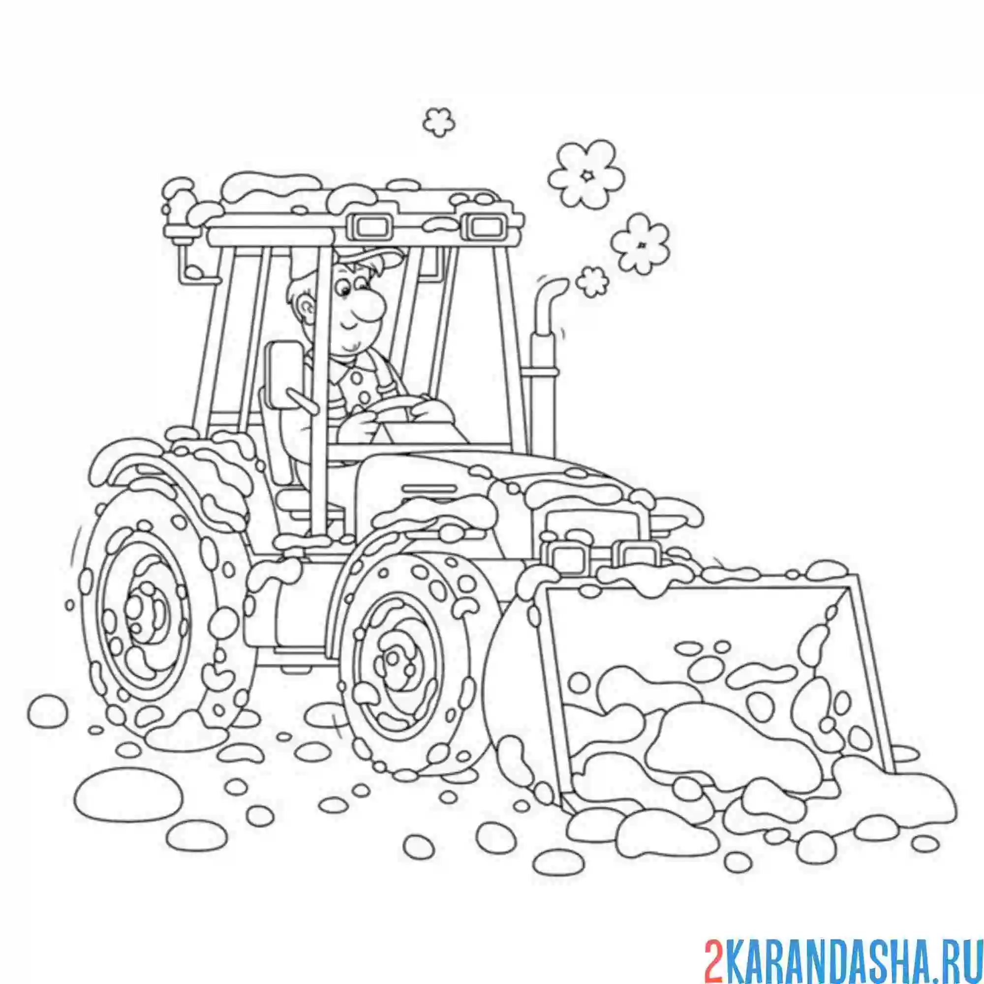 Раскраска трактор чистит снег