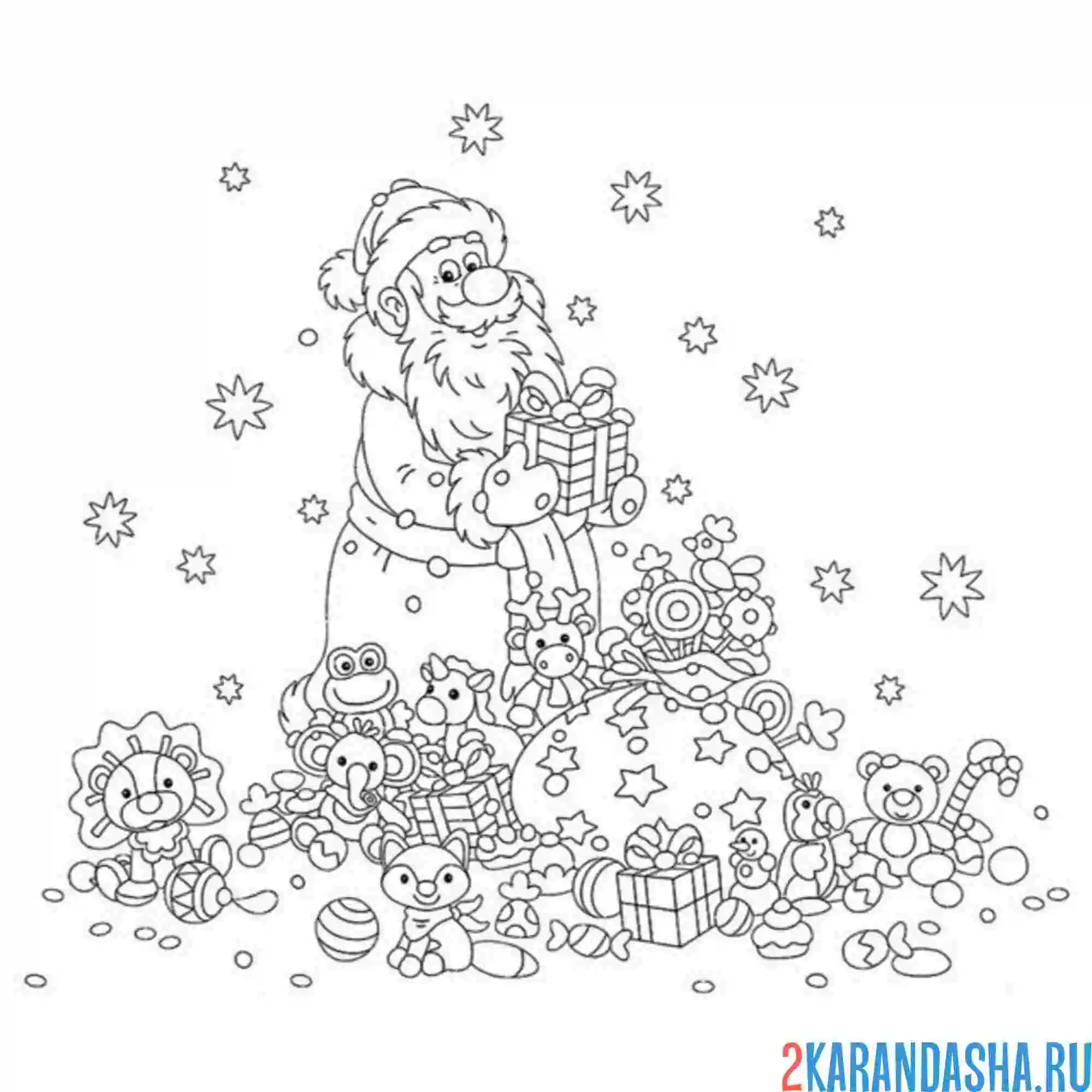 Раскраска дед мороз с игрушками
