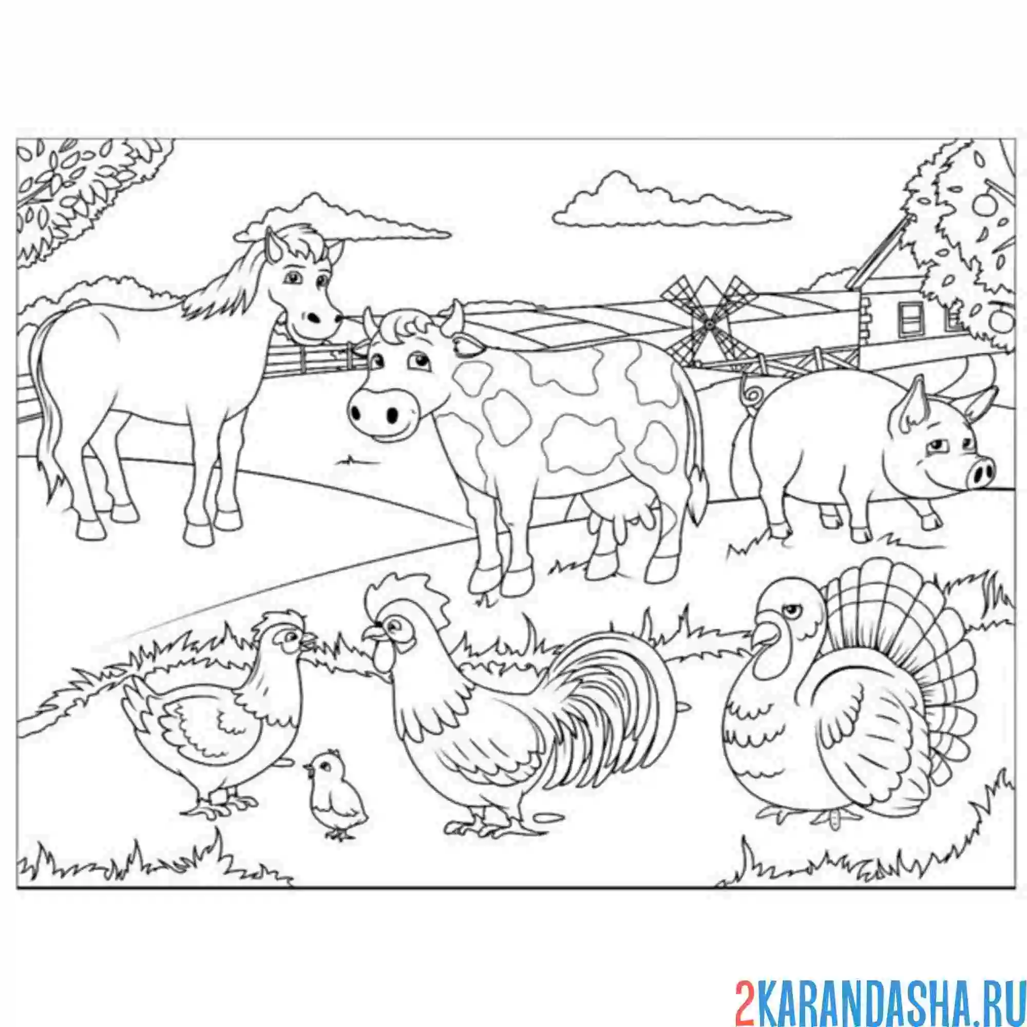 Раскраска ферма с животными