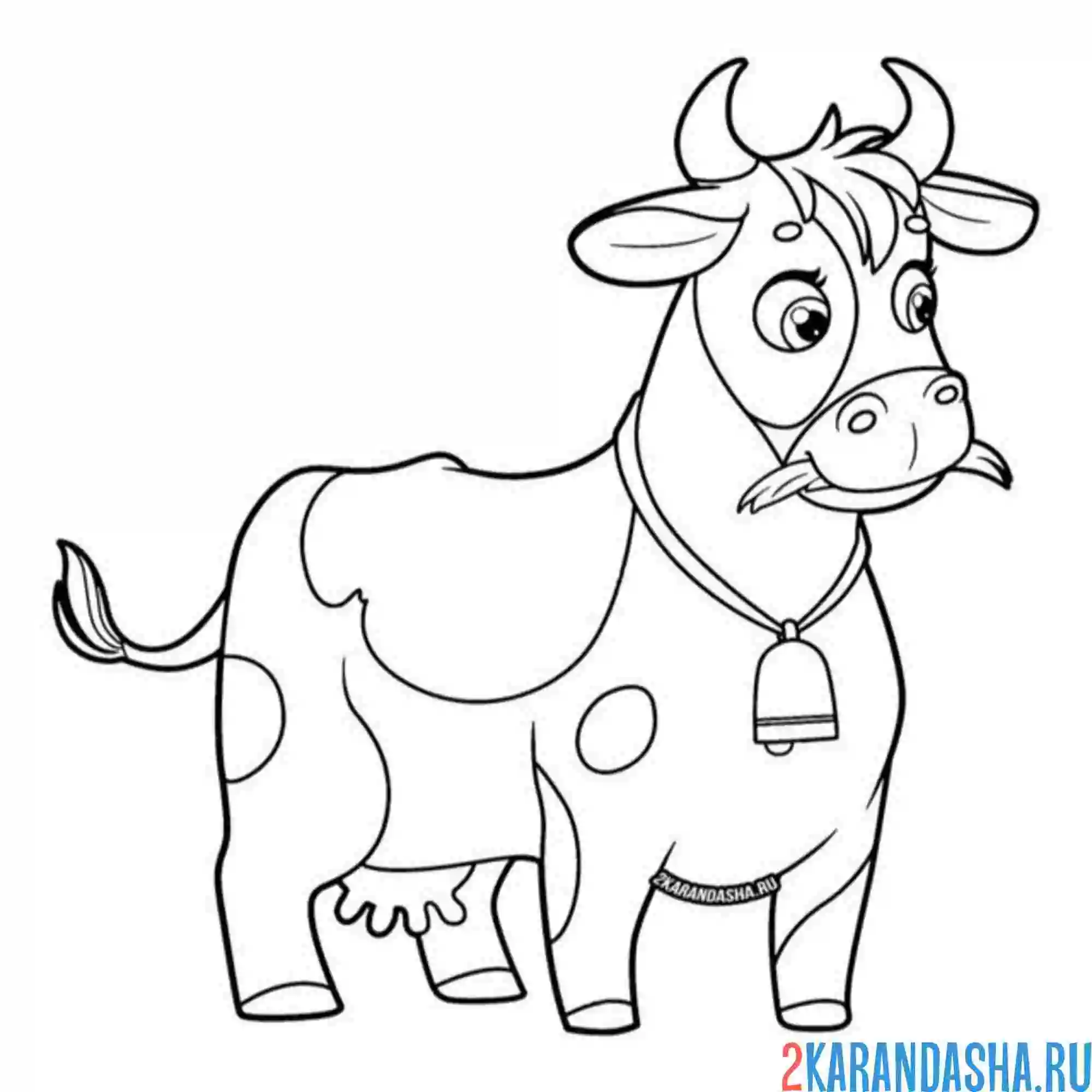 Раскраска коровка ест травку