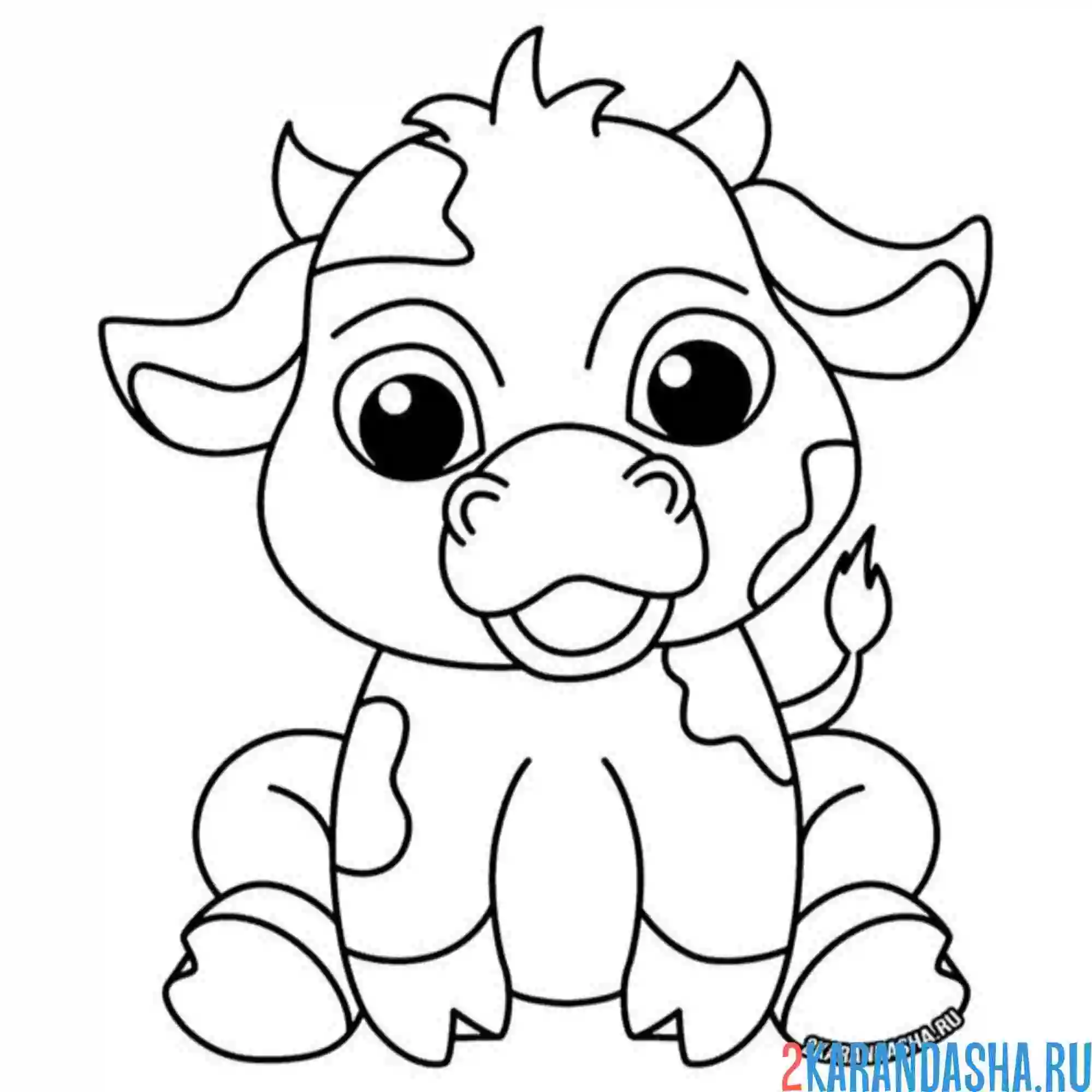 Раскраска маленький бычок сидит