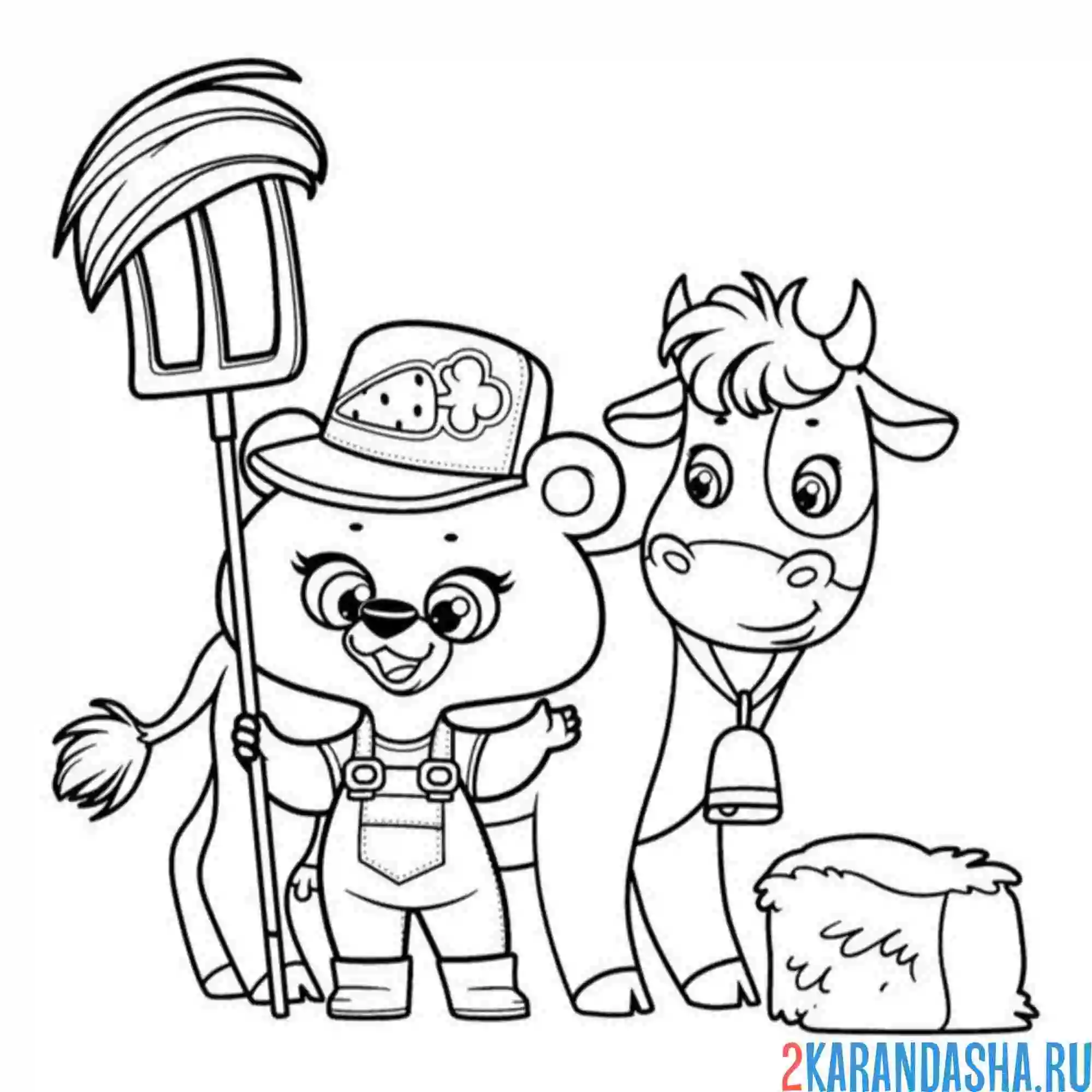 Раскраска фермер и корова