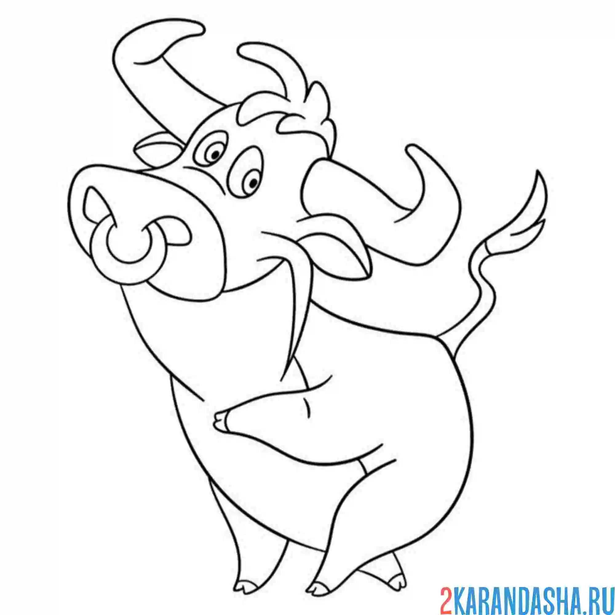 Раскраска иллюстрация бык
