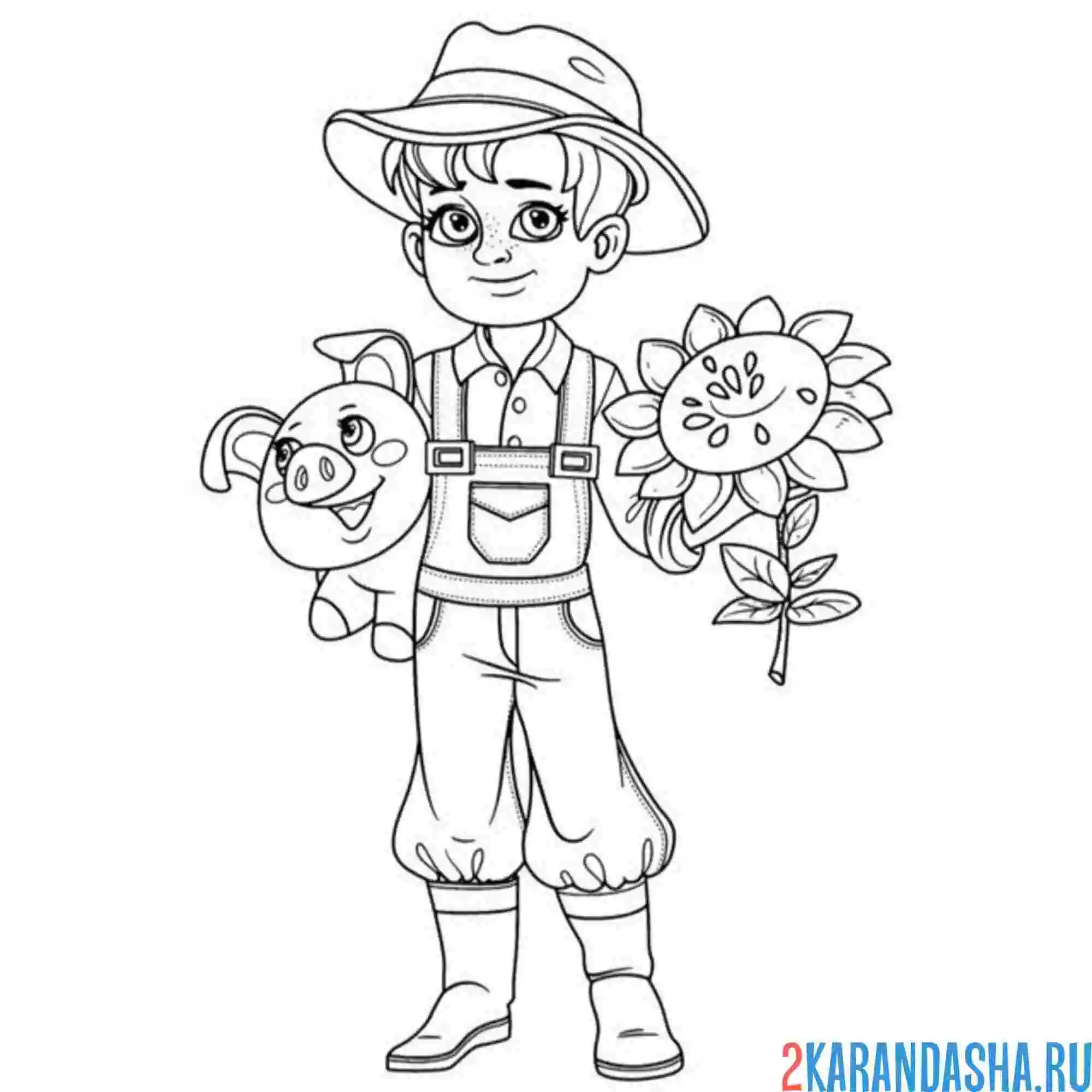 Раскраска фермер и свинья