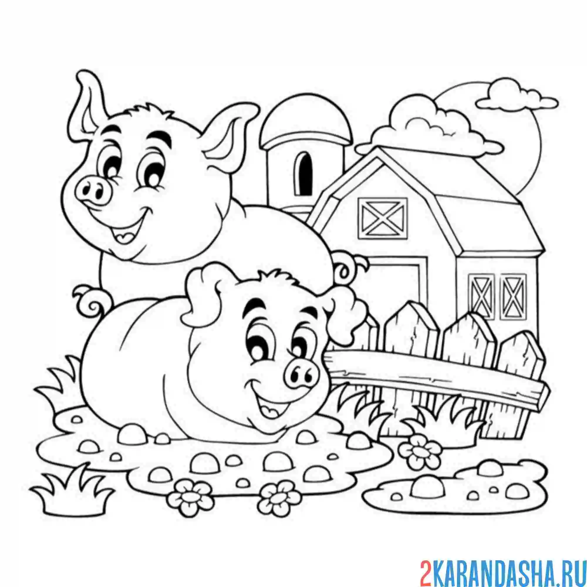 Раскраска свиньи на ферме
