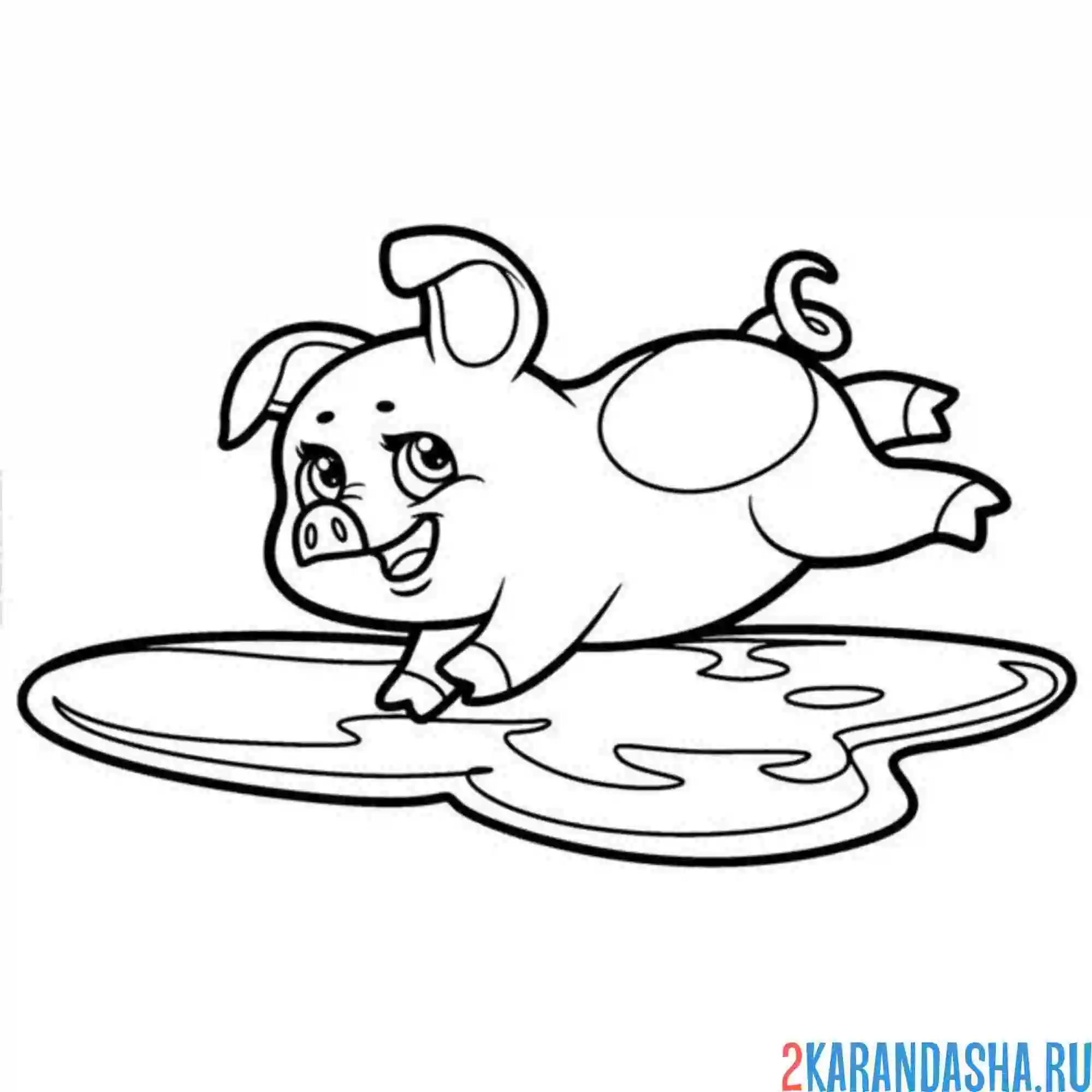 Раскраска лужа и поросенок