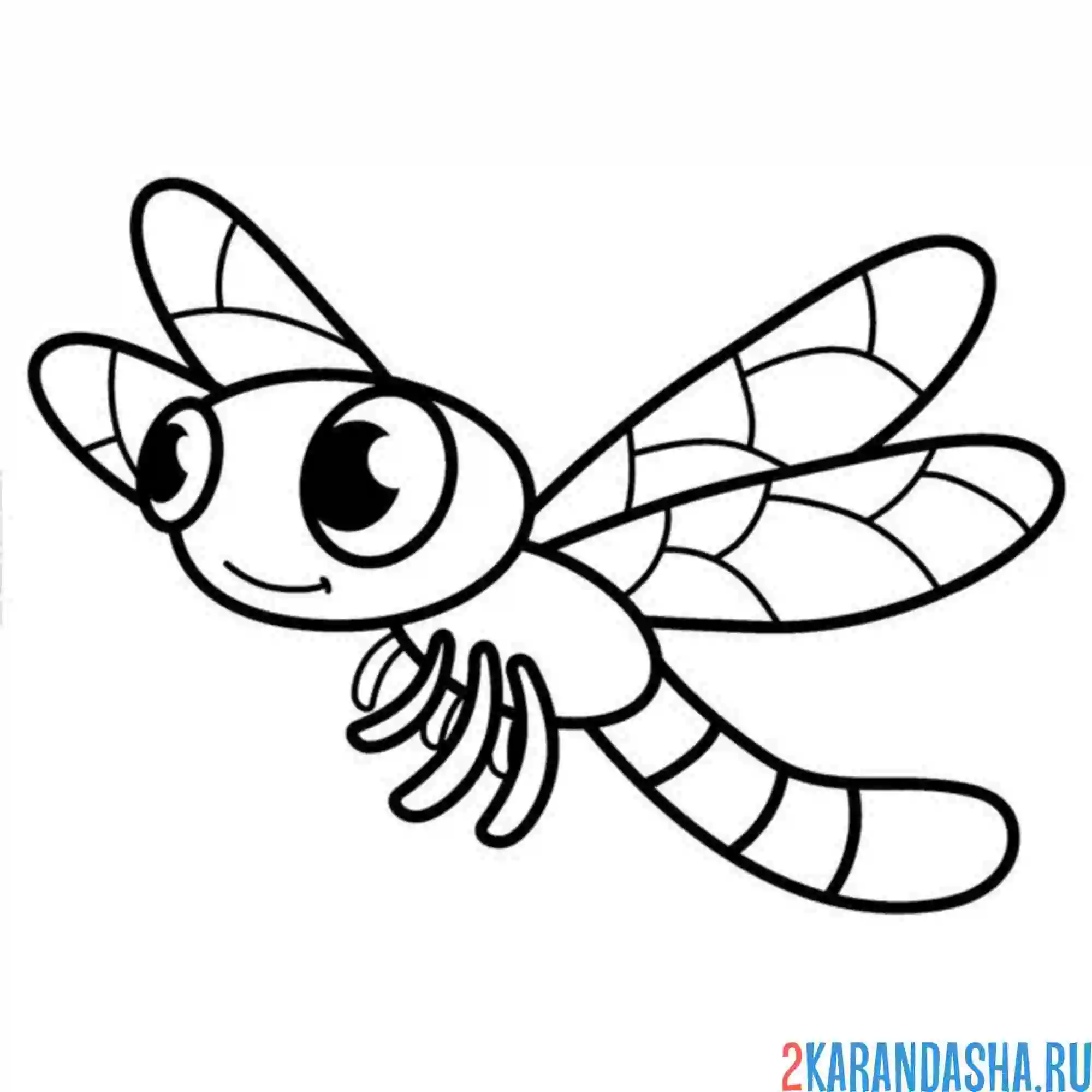 Раскраска стрекоза мультяшная