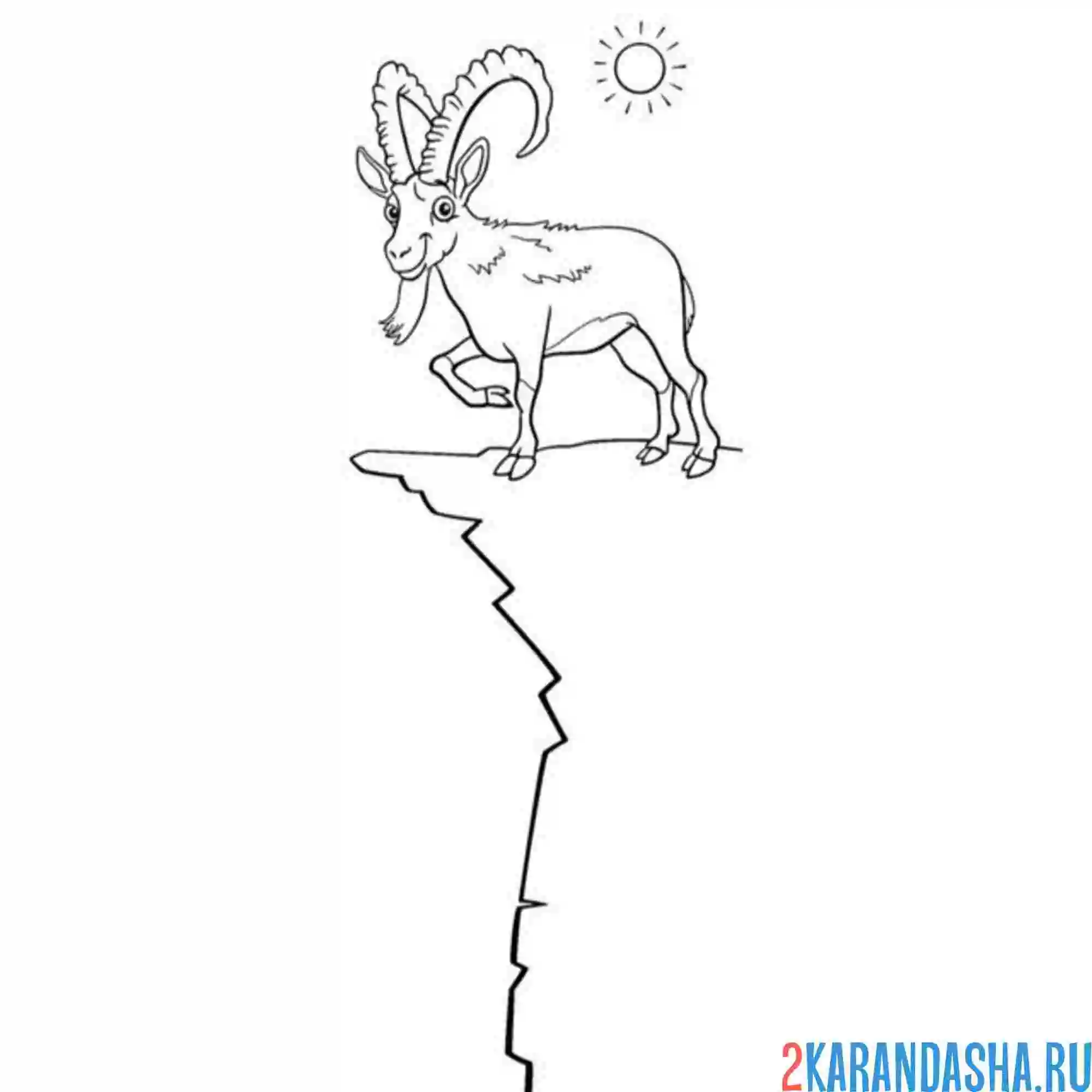 Раскраска горный козел на обрыве