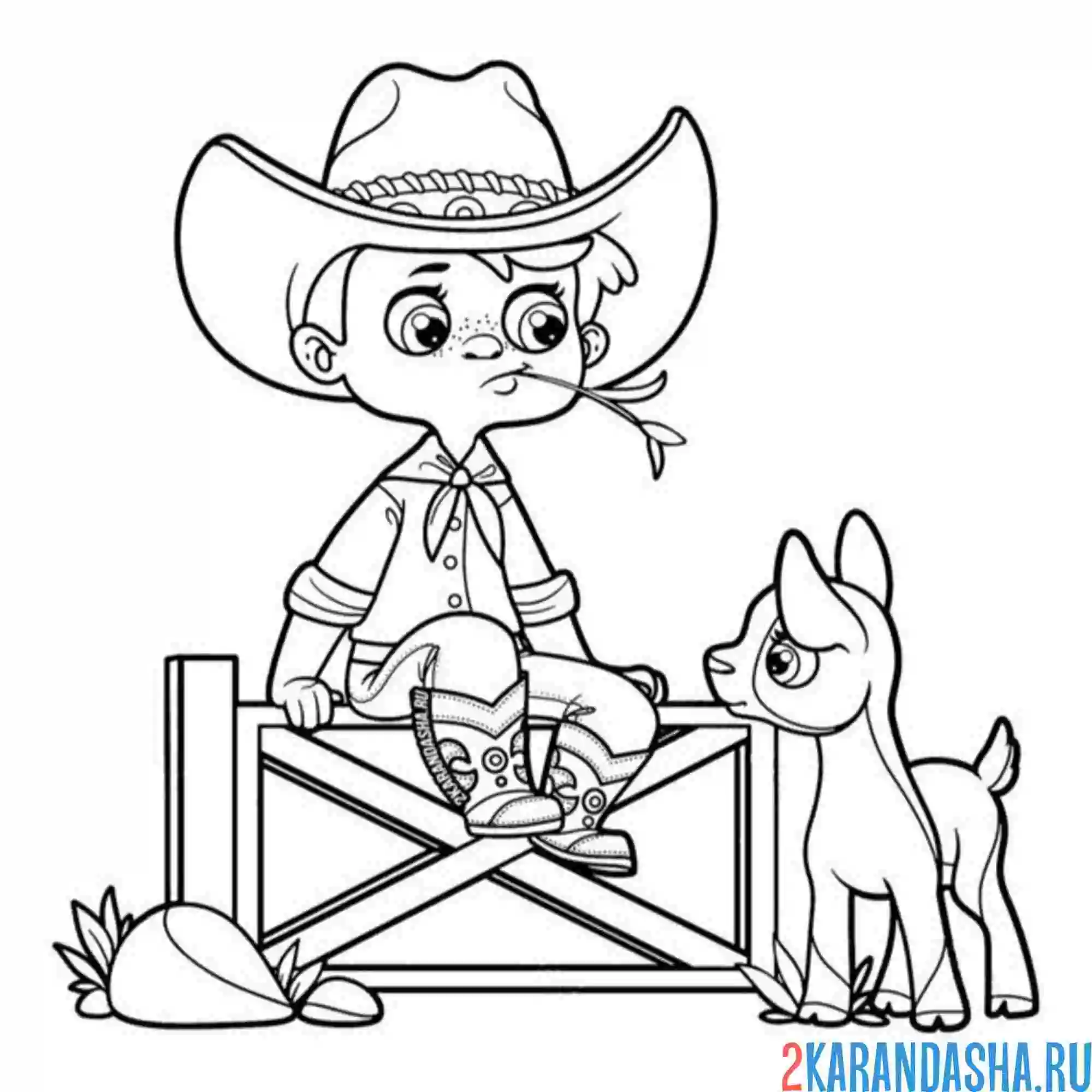 Раскраска мальчик и козленок