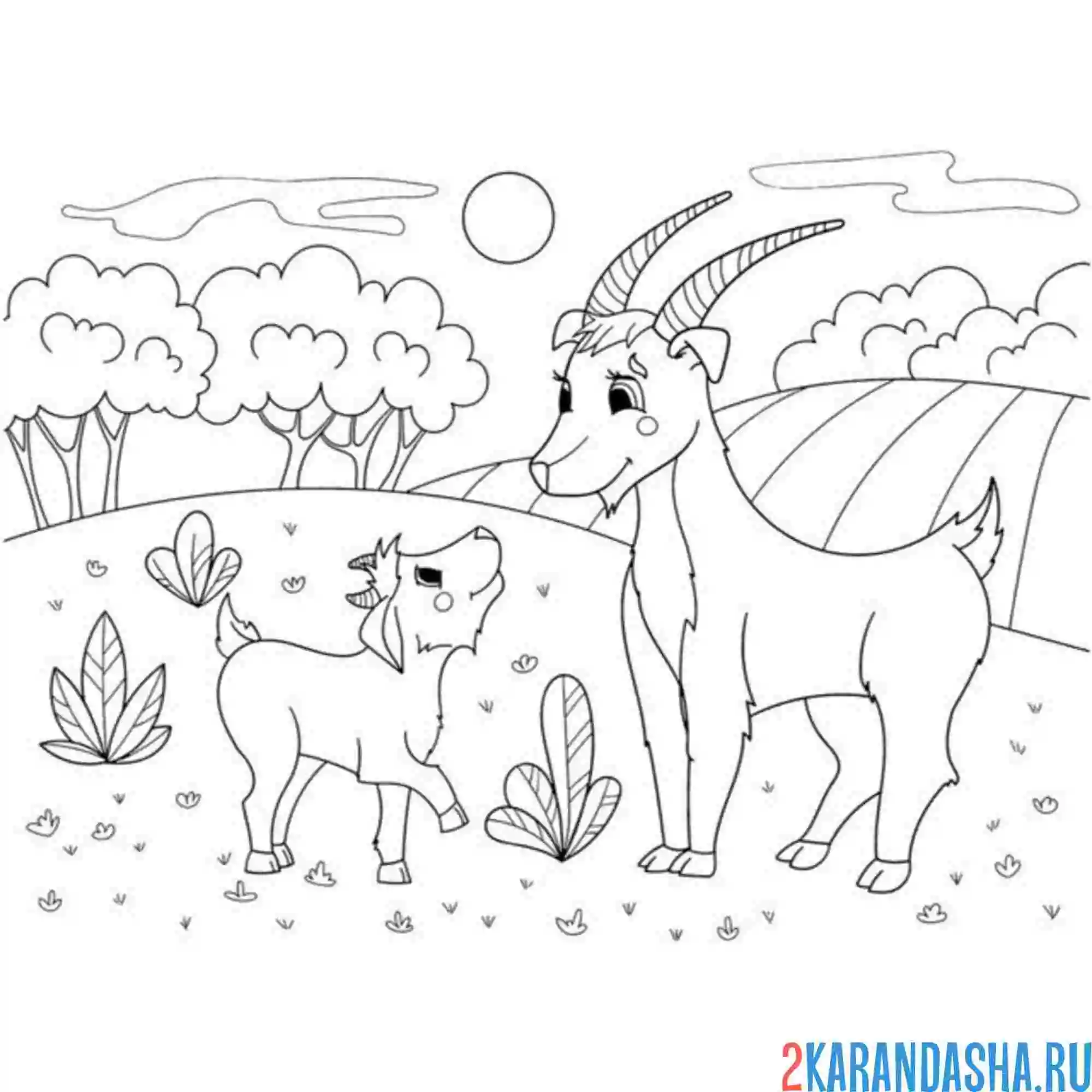 Раскраска мама коза и козлик