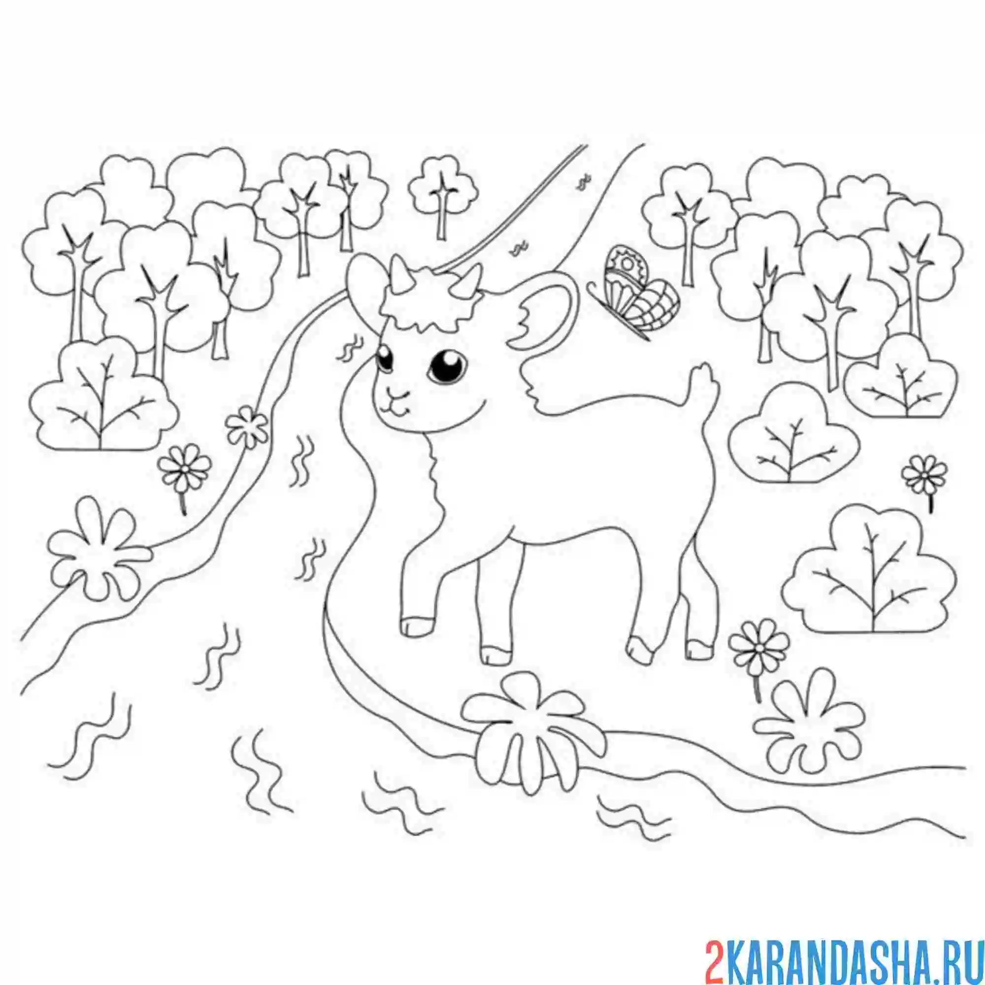 Раскраска маленький козлик у реки