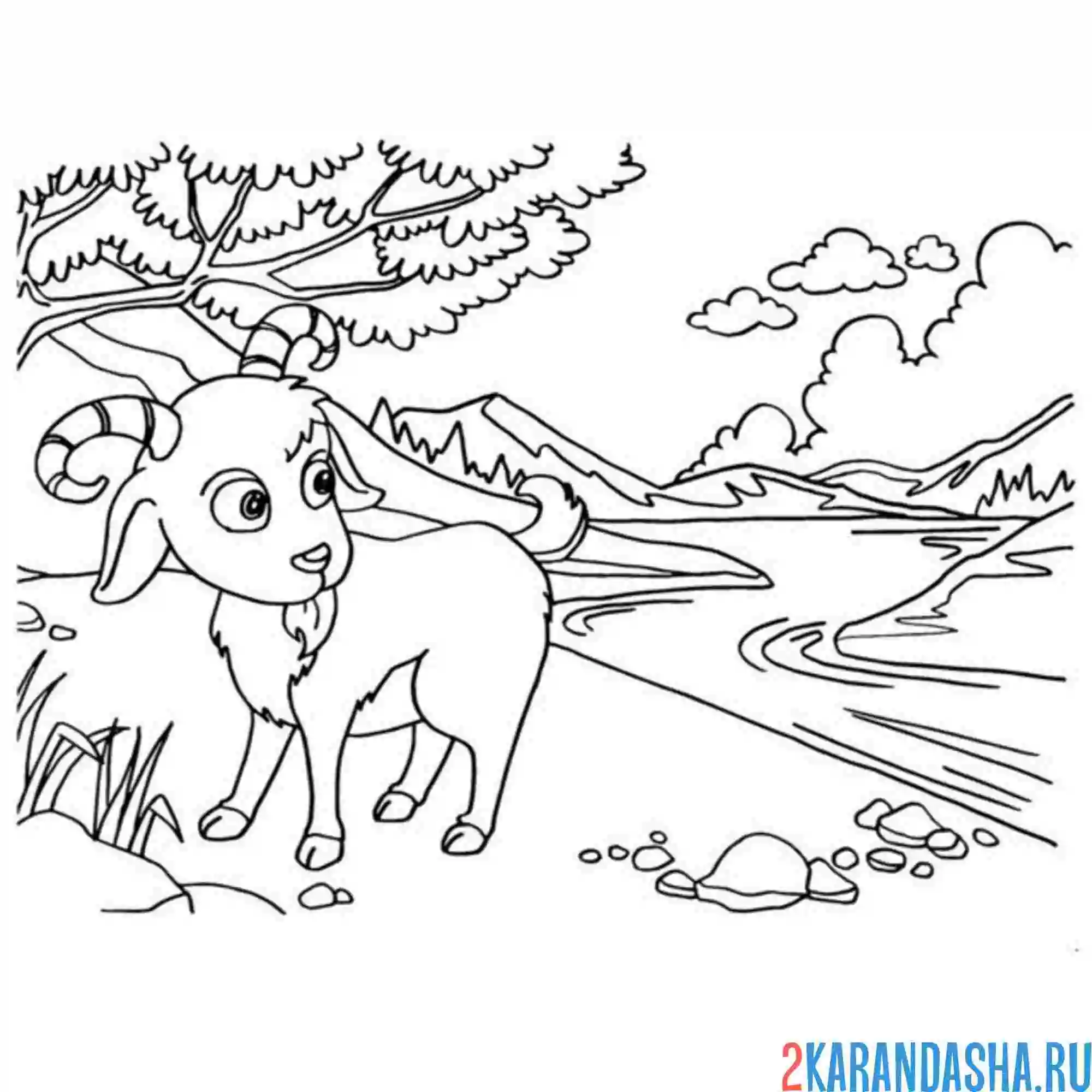 Раскраска козел у реки