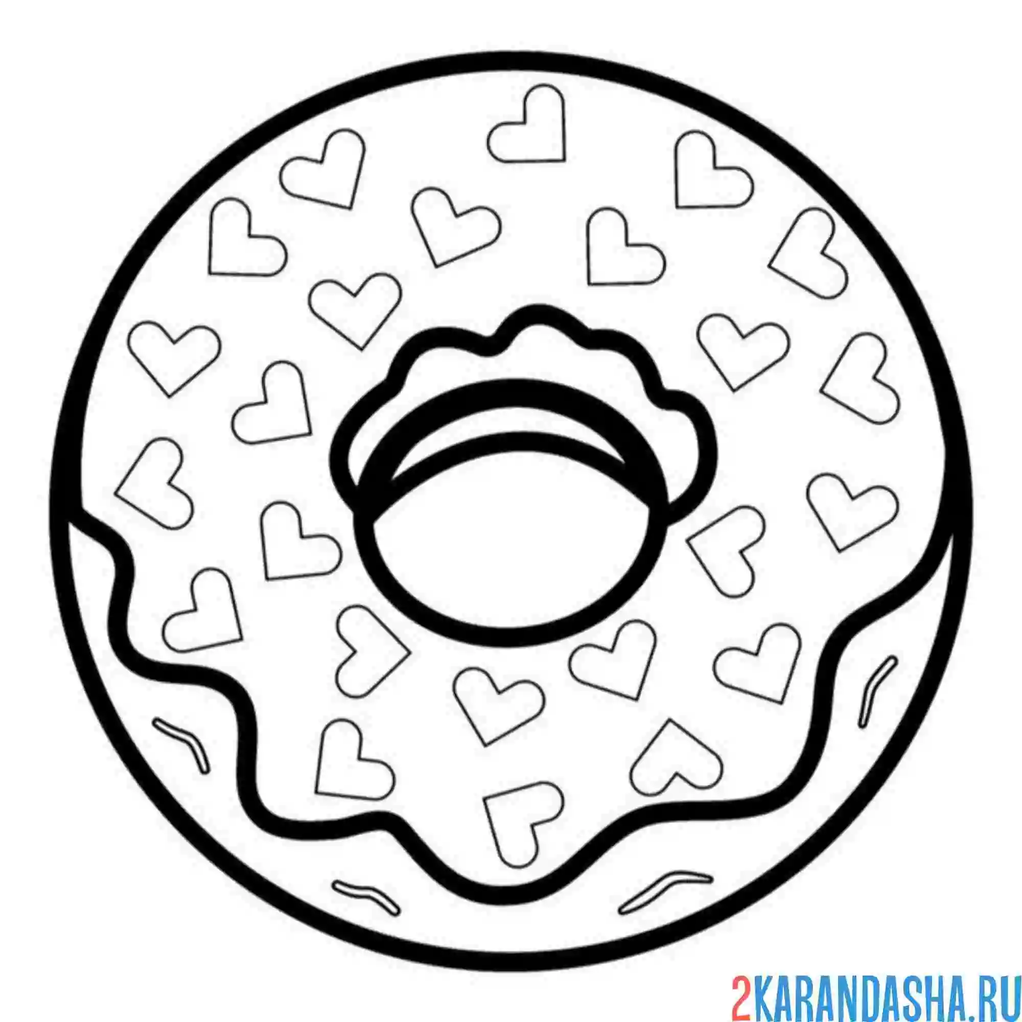 Раскраска пончик с сердечками