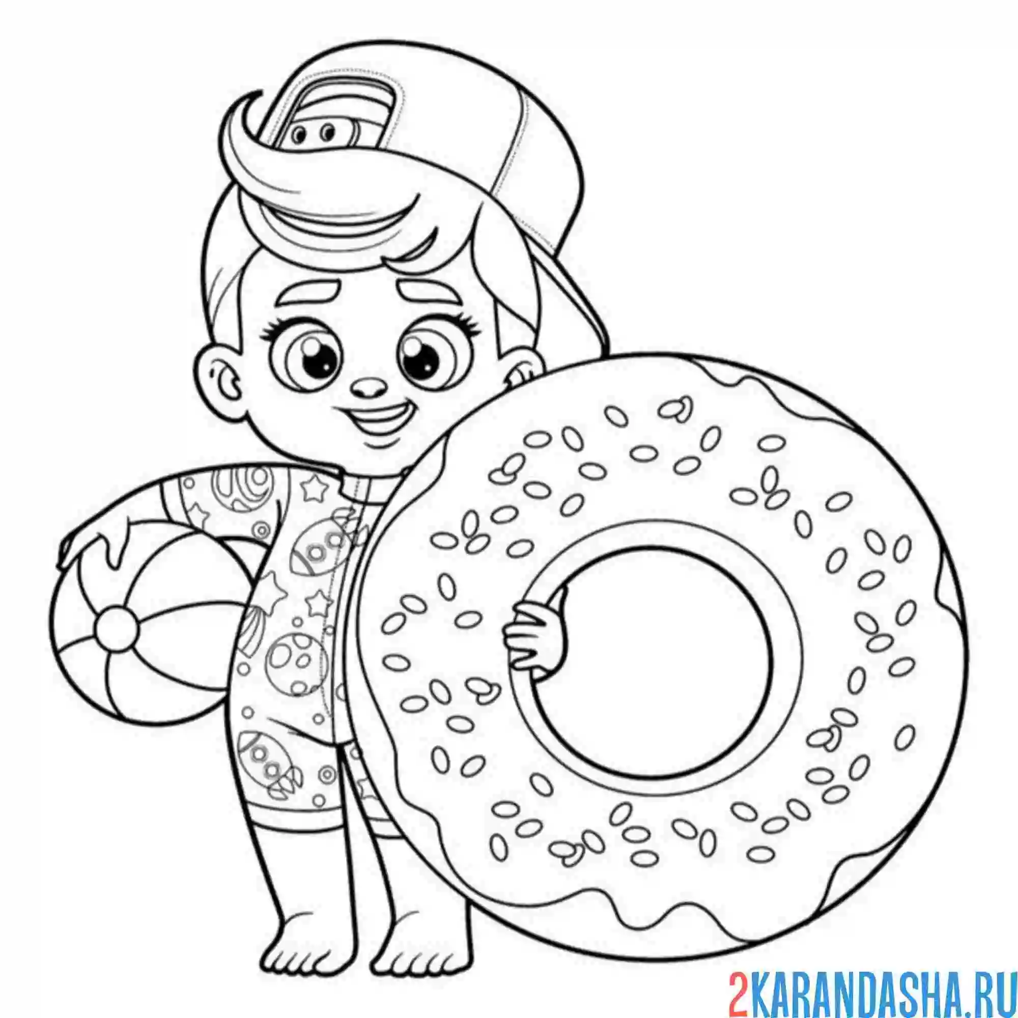 Раскраска мальчик и круг-пончик