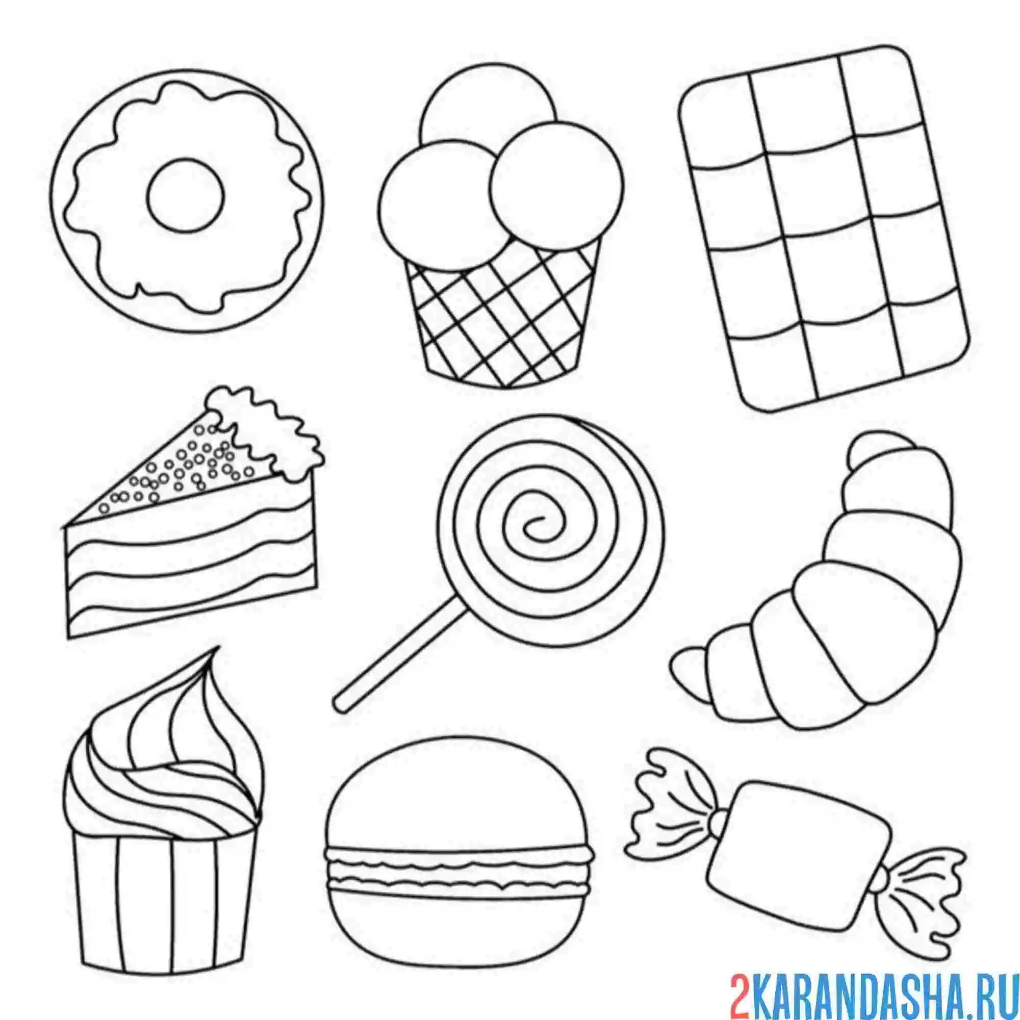 Раскраска сладости и пончик