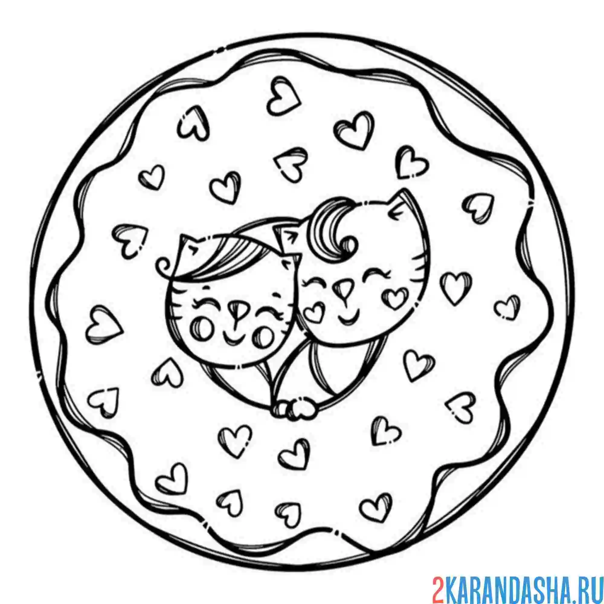 Раскраска два кота в пончике