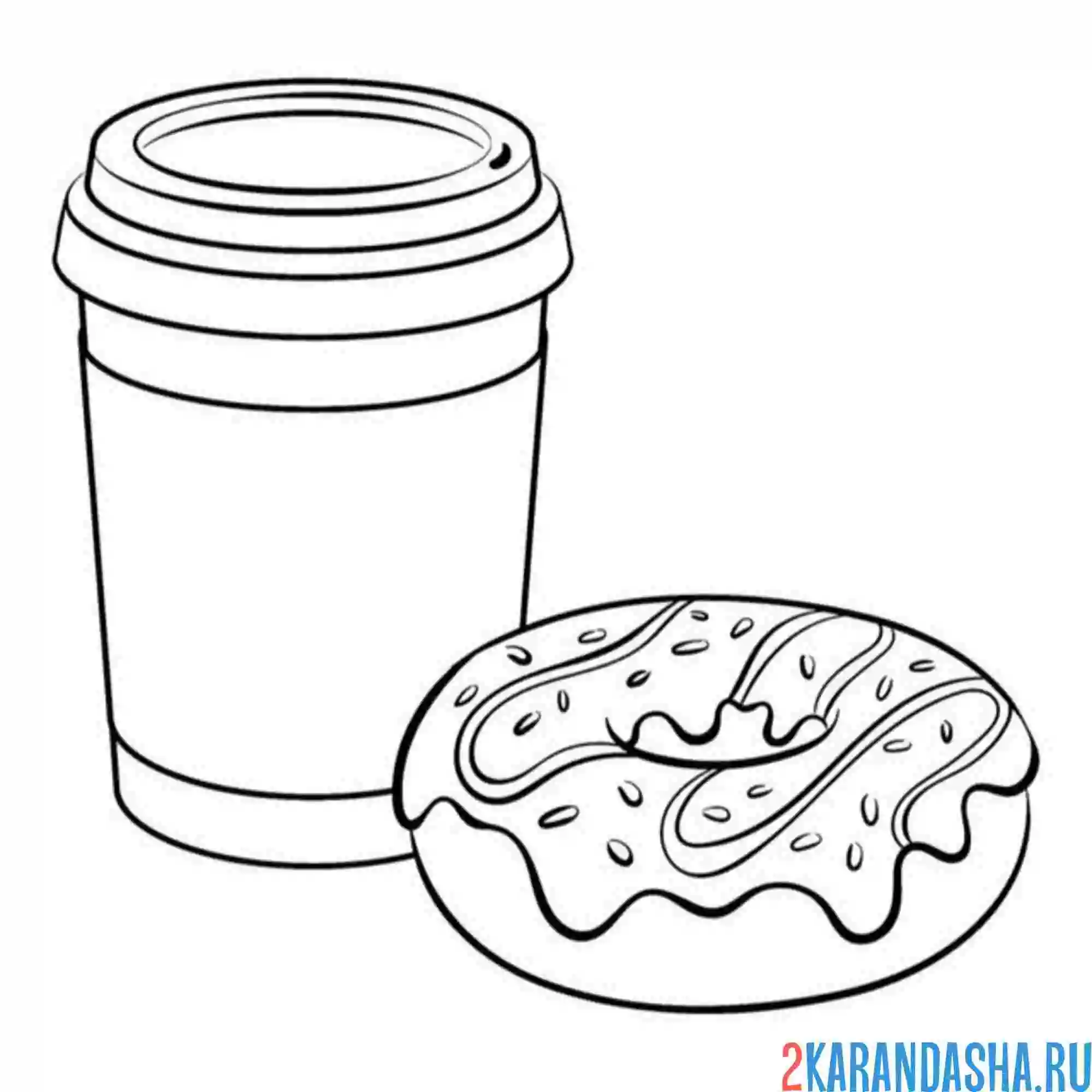 Раскраска пончик и капучино