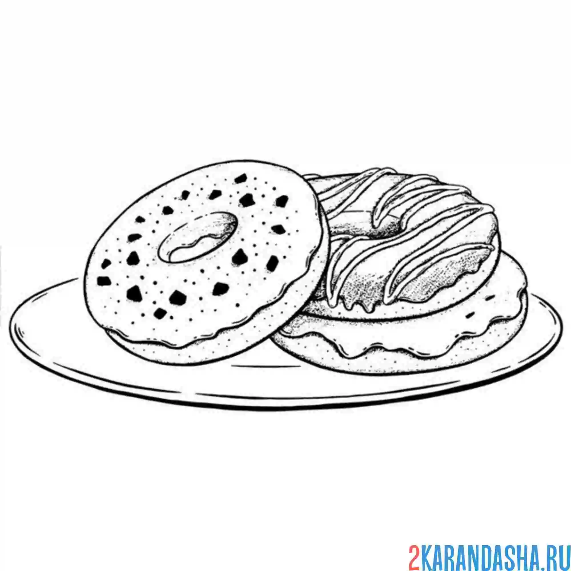 Раскраска два пончика на тарелке
