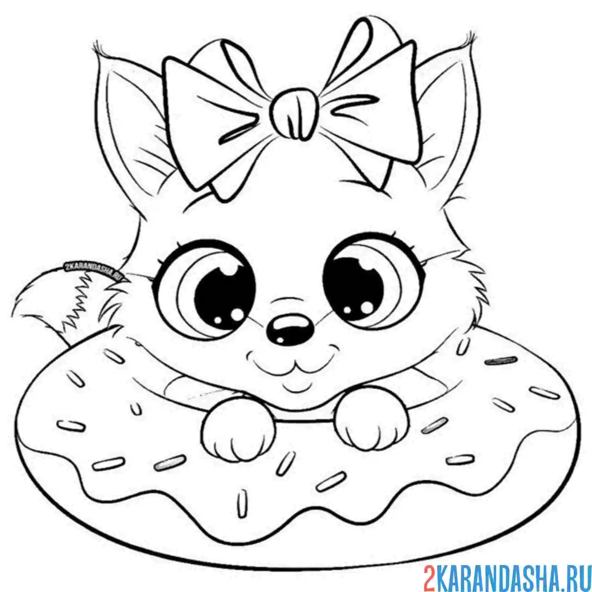 Раскраска милая лисичка и пончик