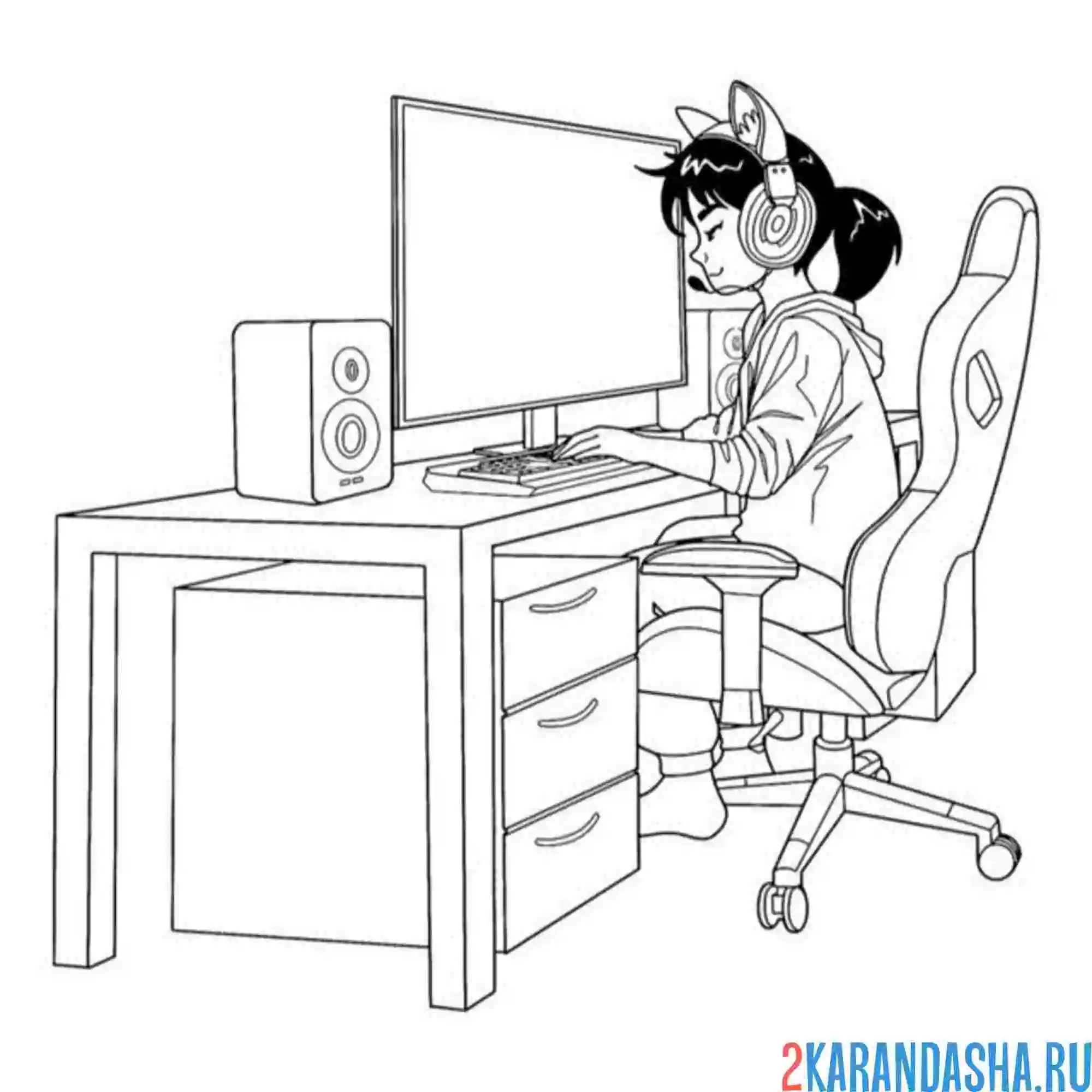 Раскраска компьютерный стол мебель
