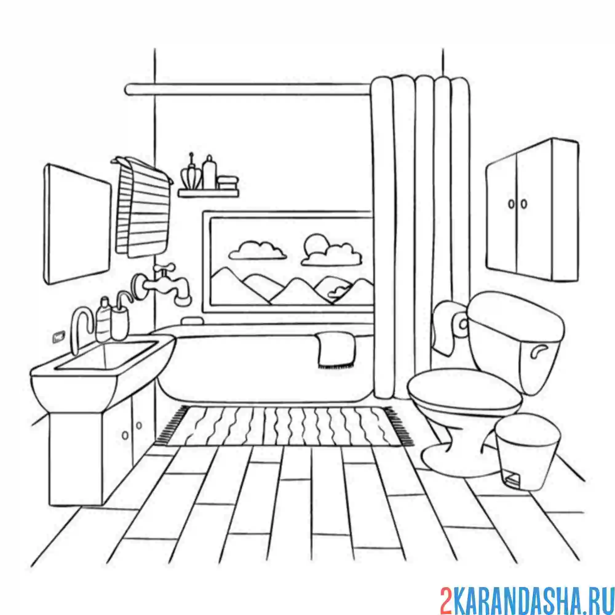 Раскраска ванная комната мебель