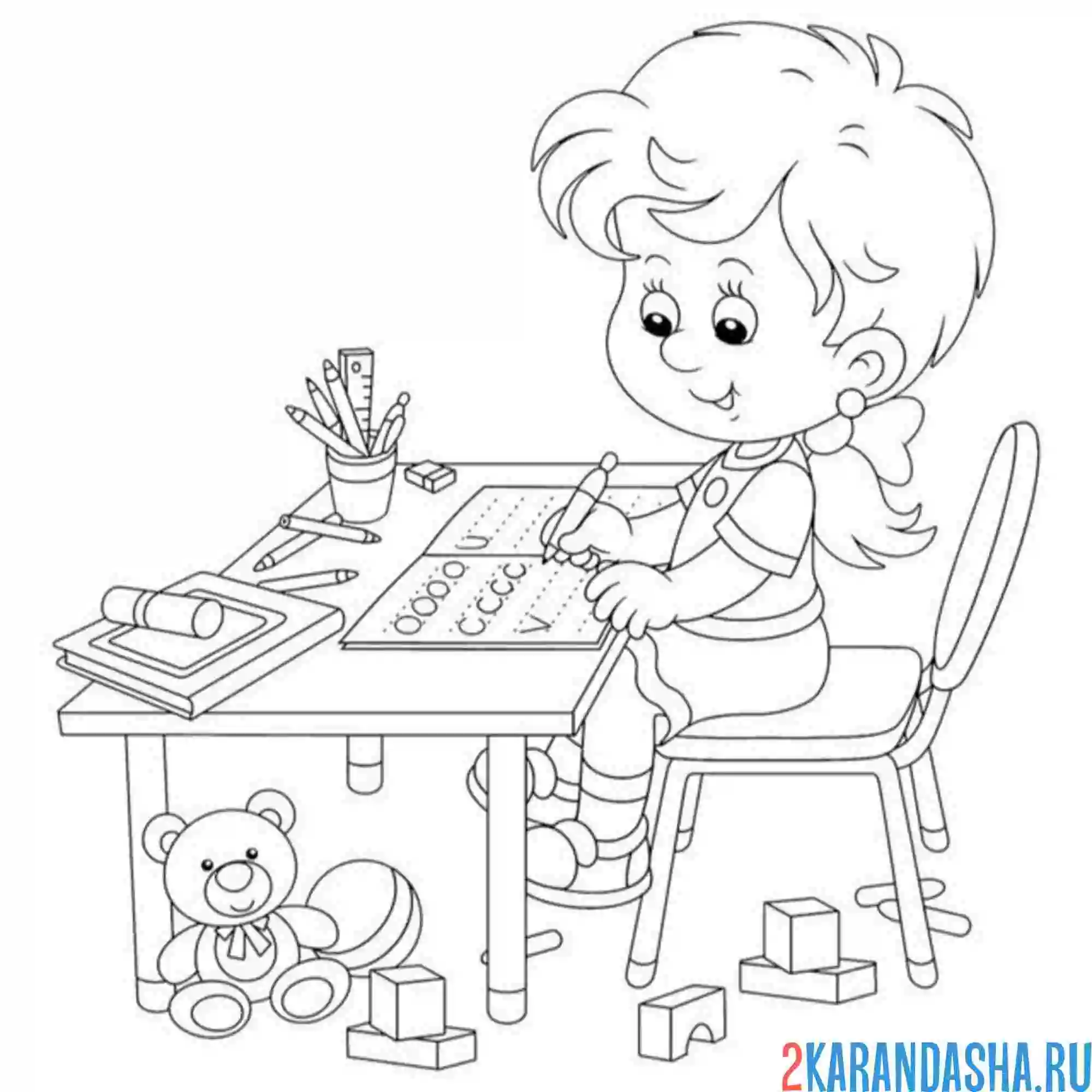 Раскраска девочка за столом