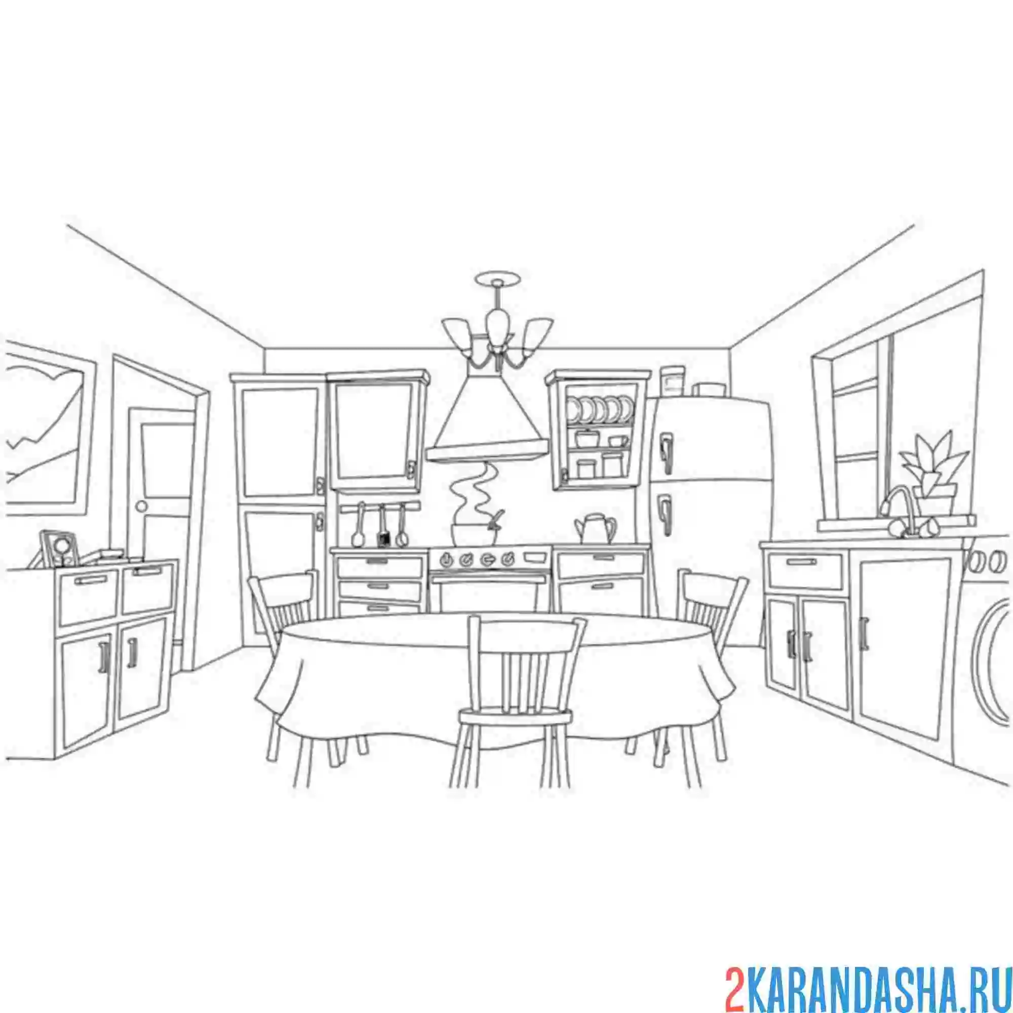 Раскраска кухня обстановка