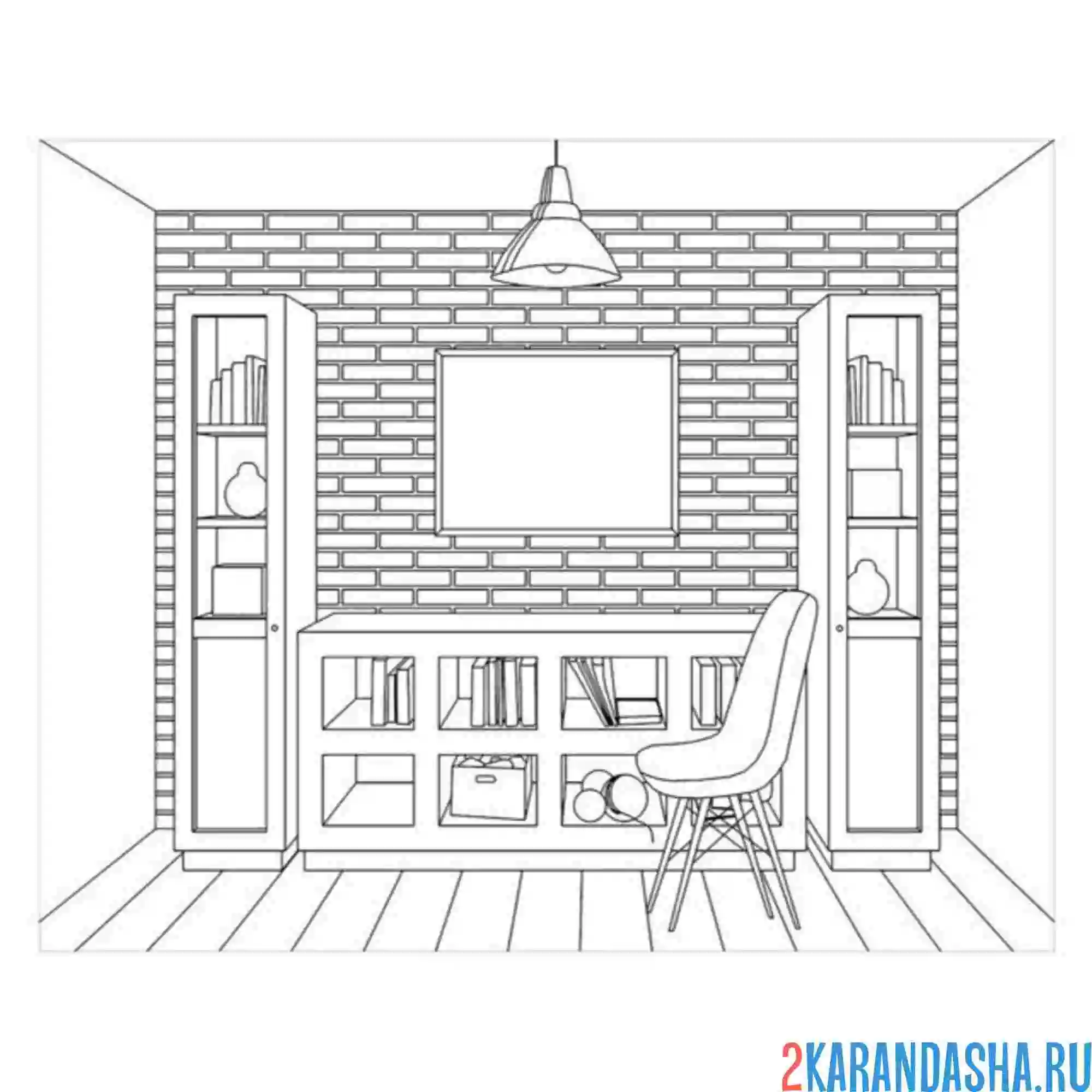 Раскраска мебель книжный шкаф