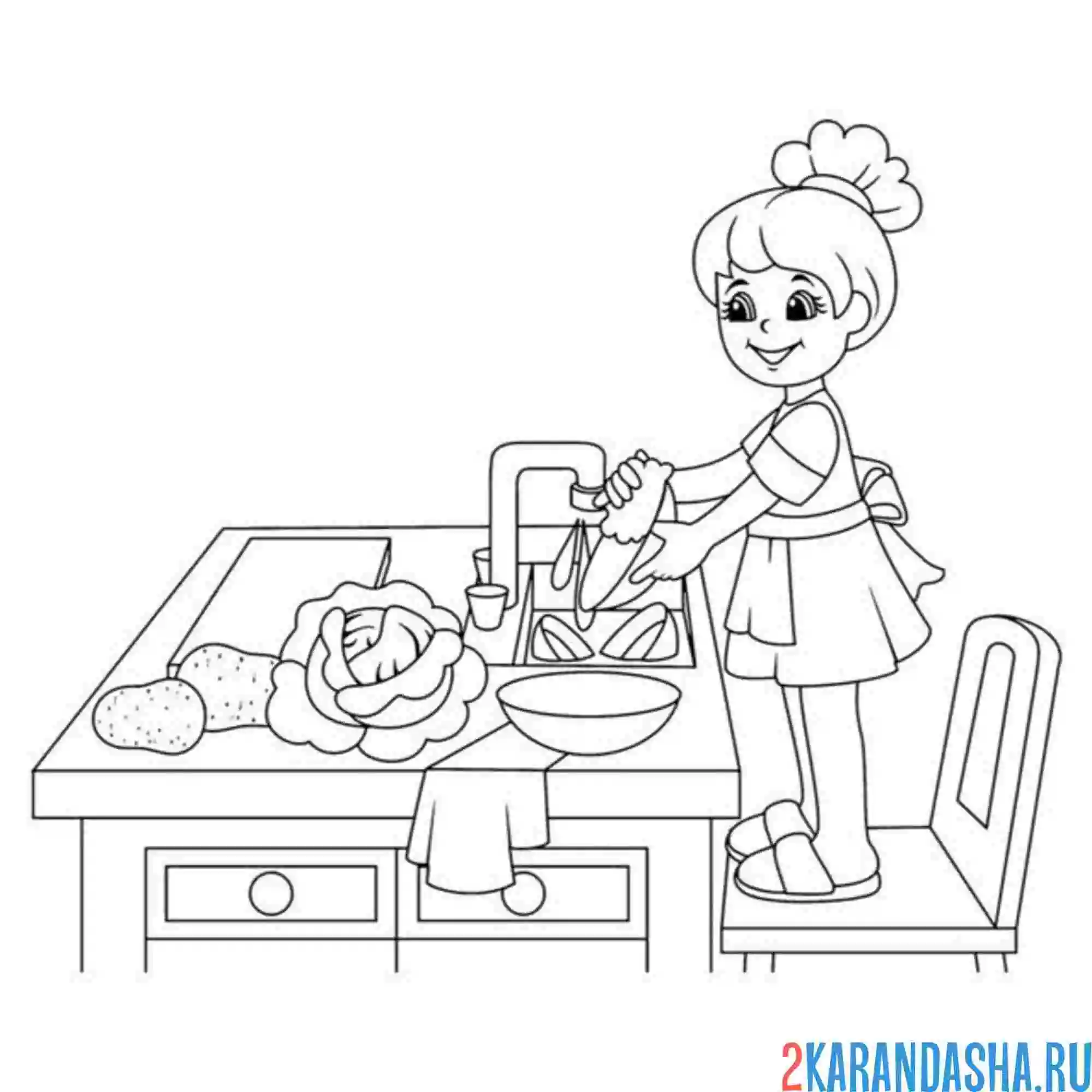 Раскраска девочка на кухне