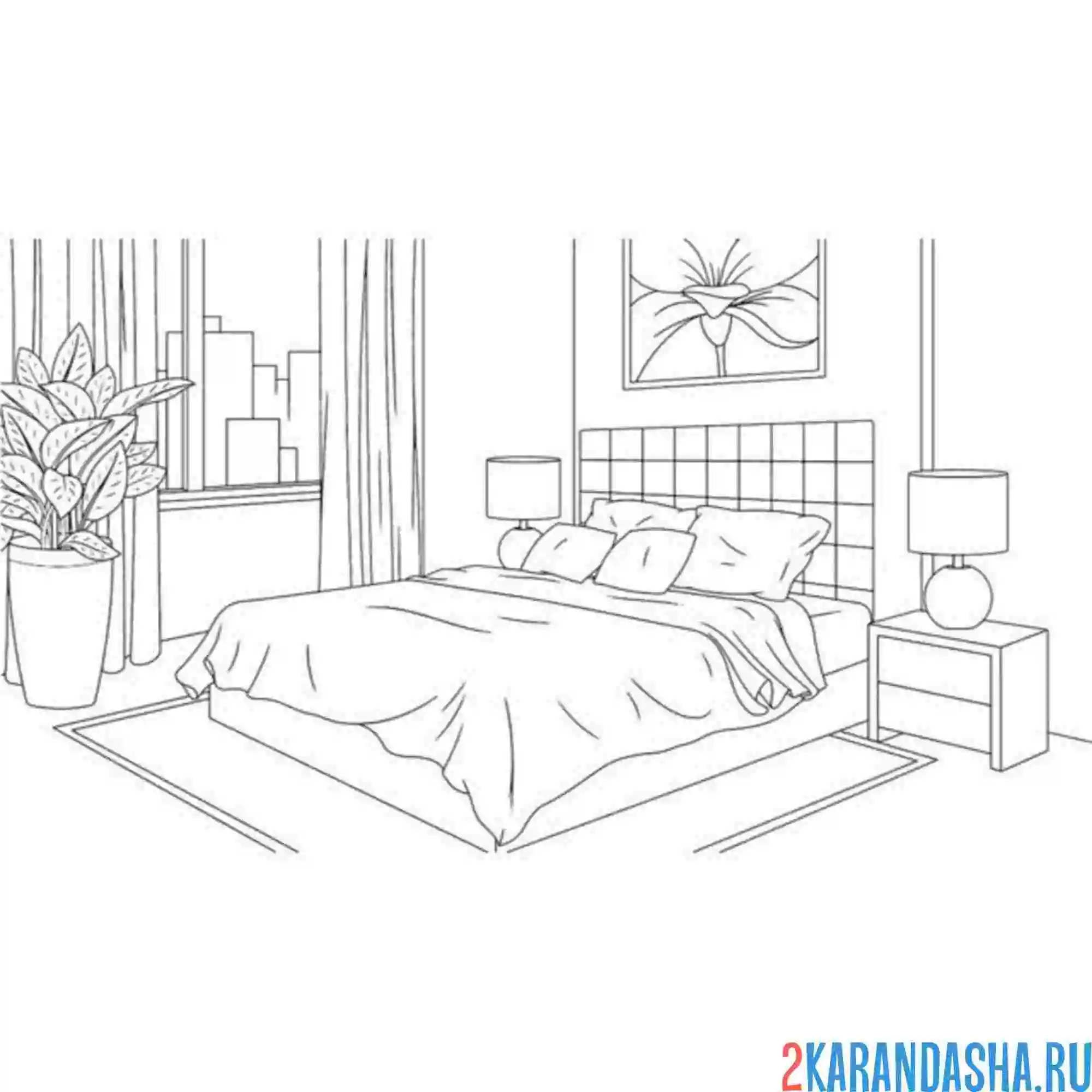 Раскраска уютная спальня