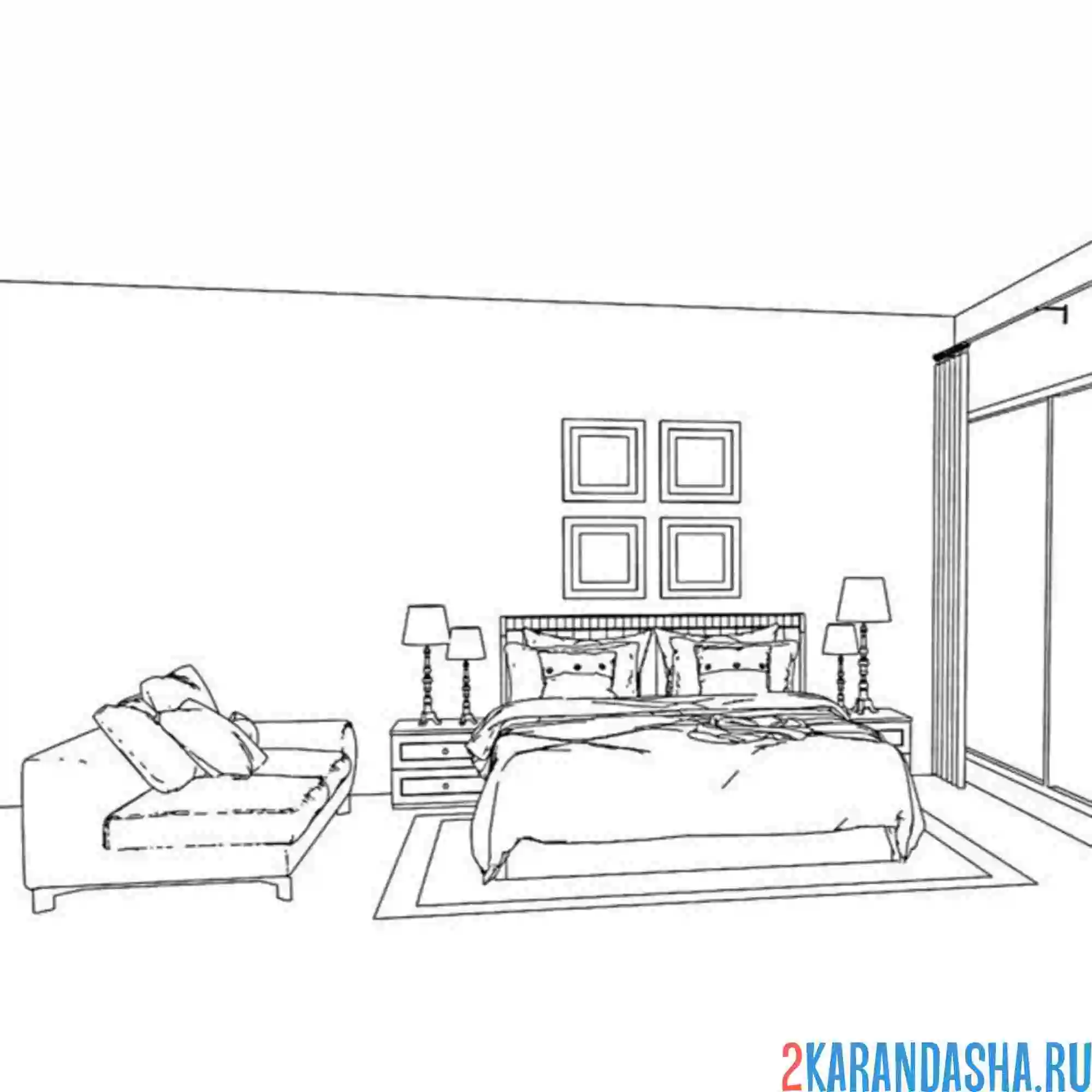 Раскраска мебель диван и кровать