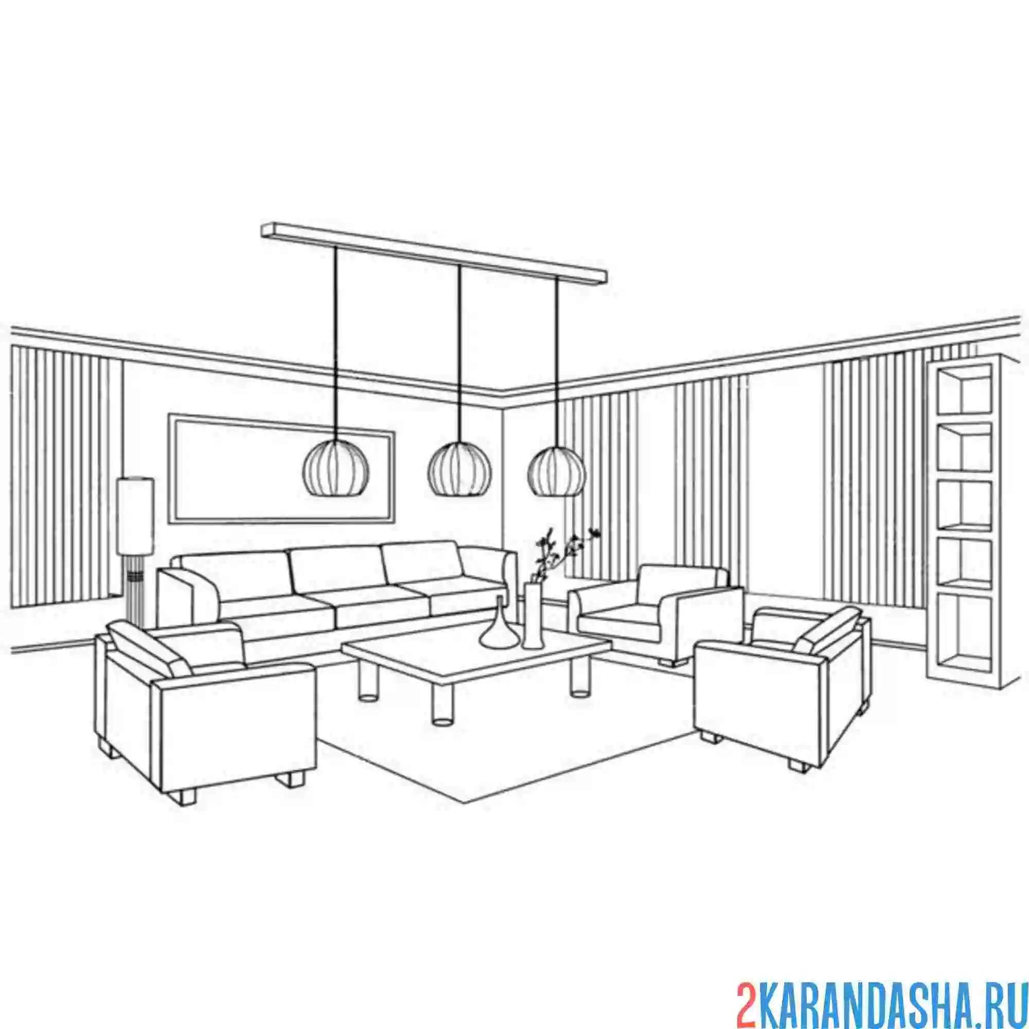 Раскраска диван и кресло мебель