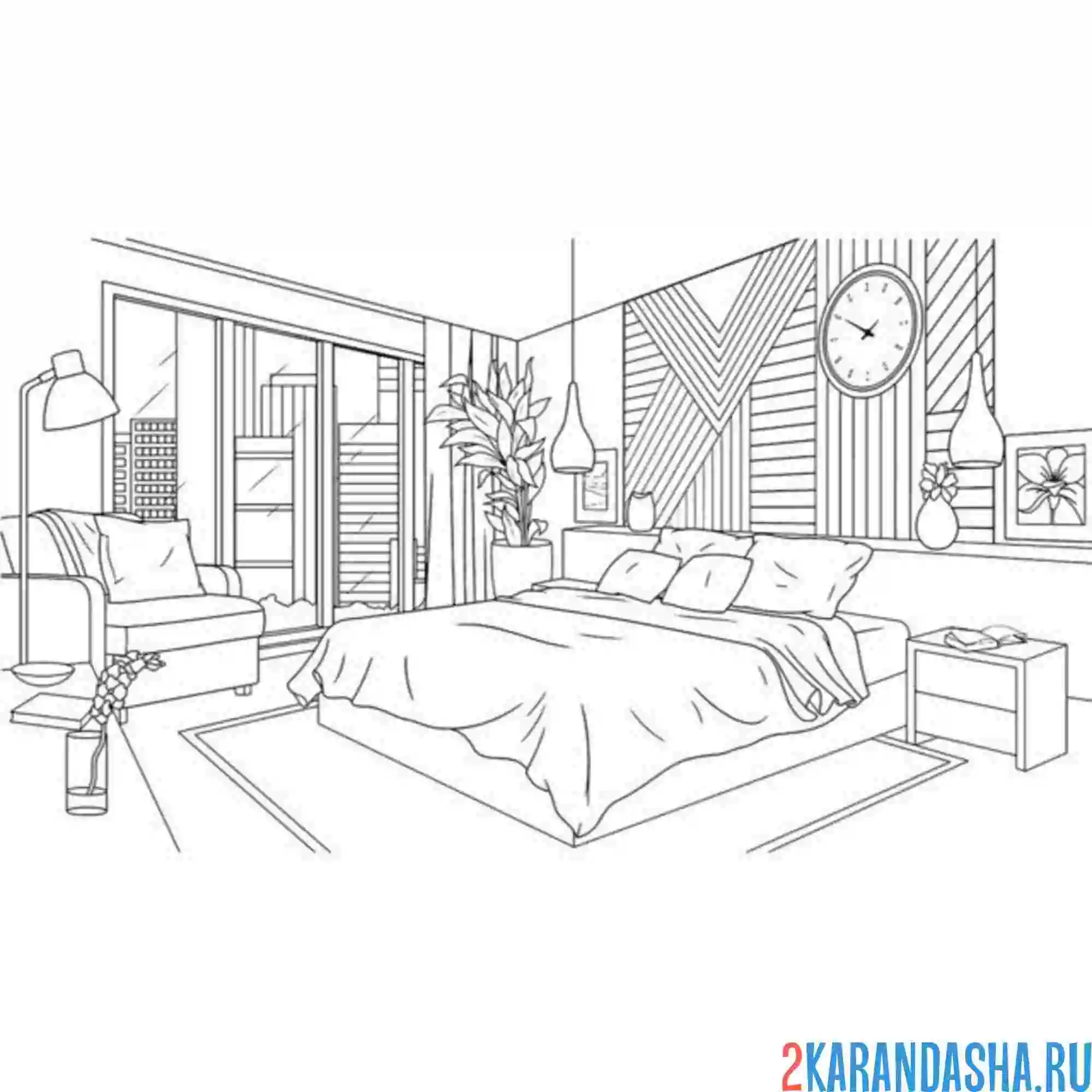 Раскраска мебель для красивой спальни