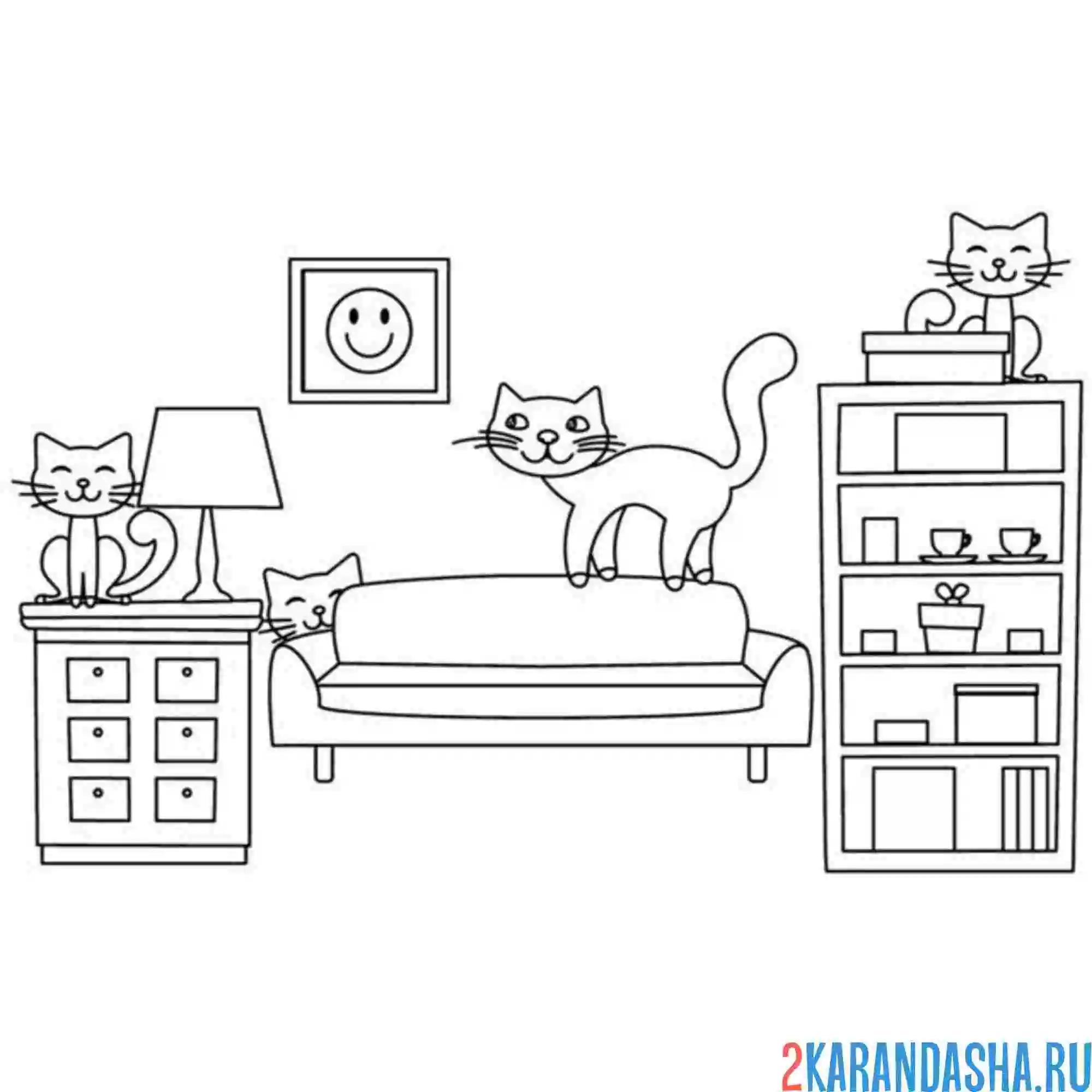 Раскраска котики и мебель