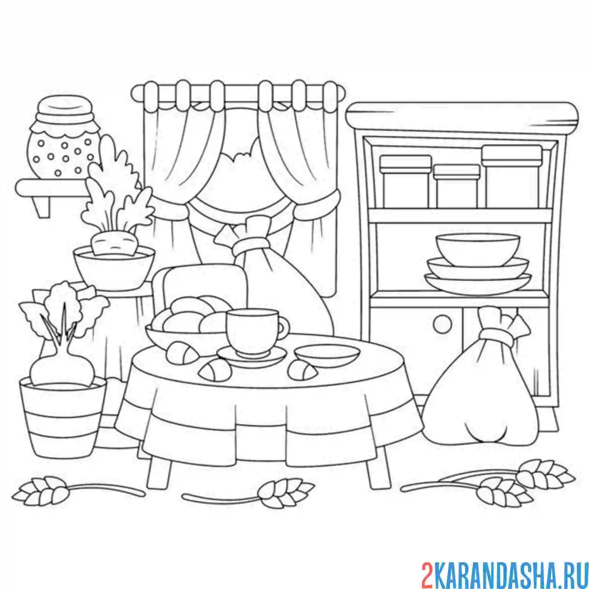 Раскраска уютная мебель для кухни