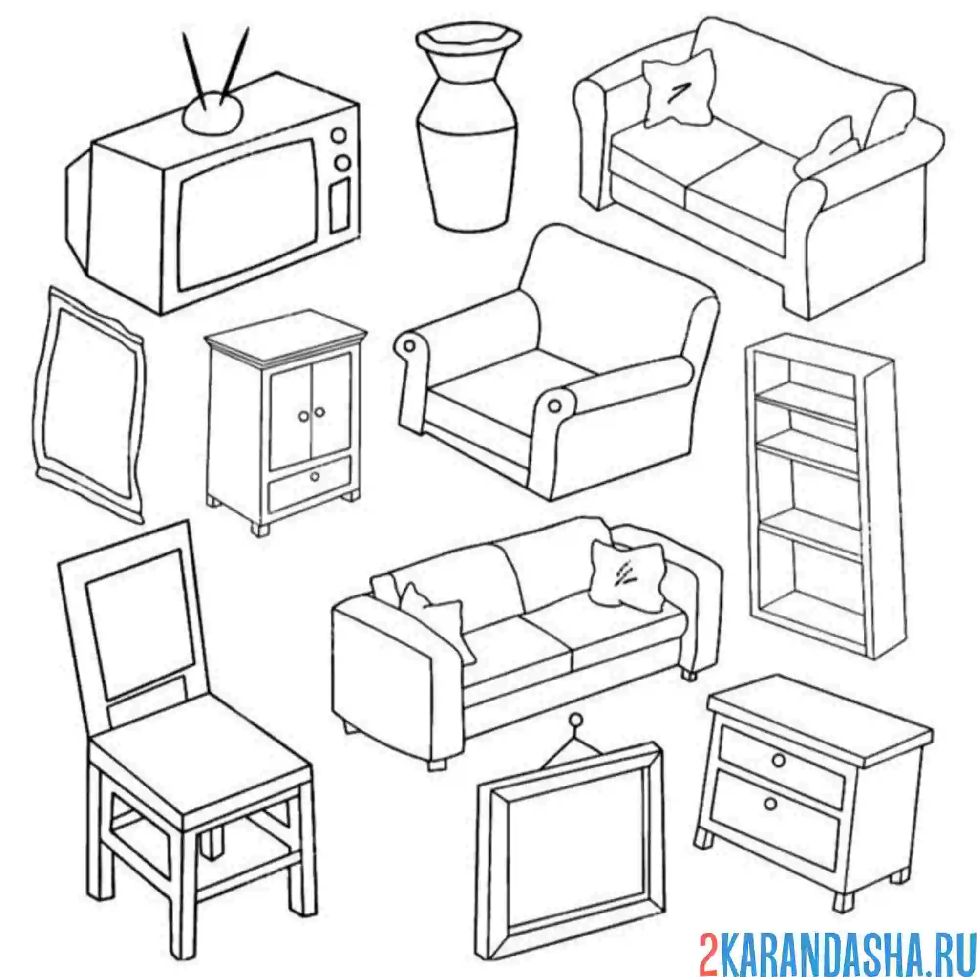 Раскраска мебель для создания комнтаы
