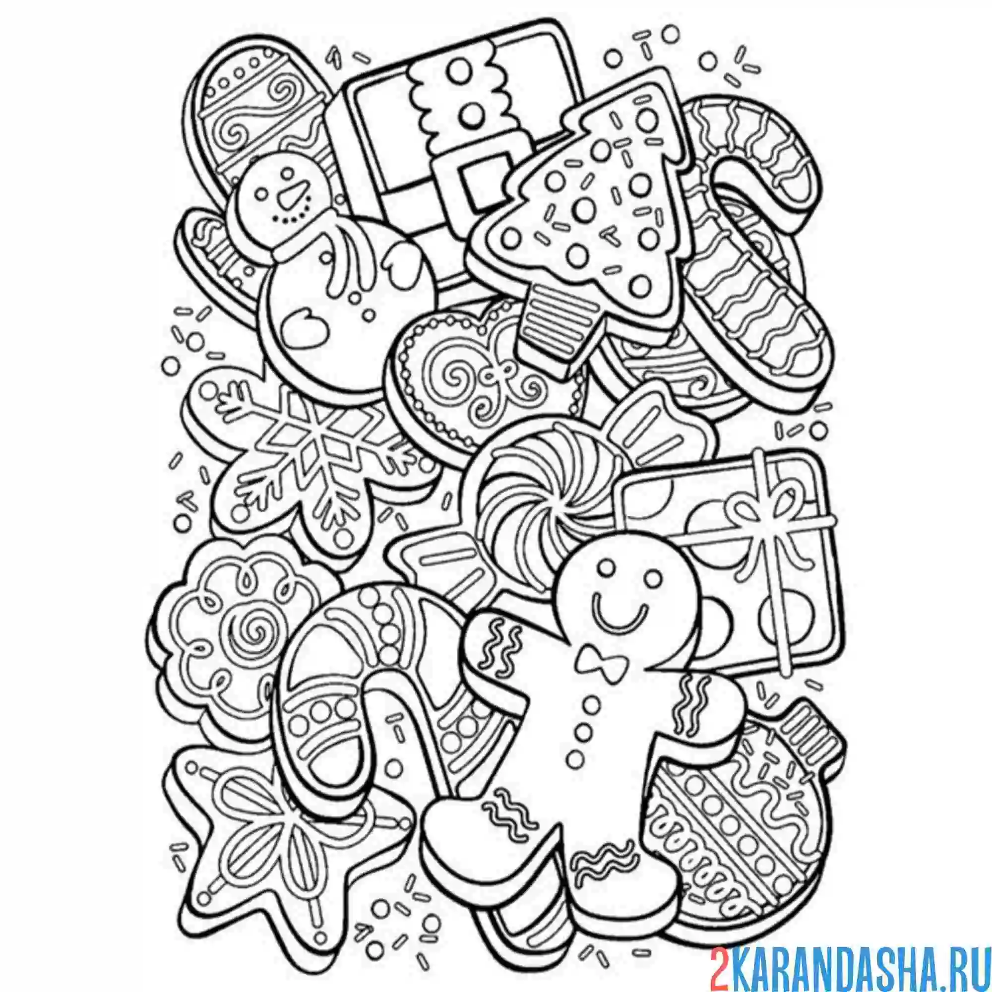 Раскраска печенки и новогодние пряники