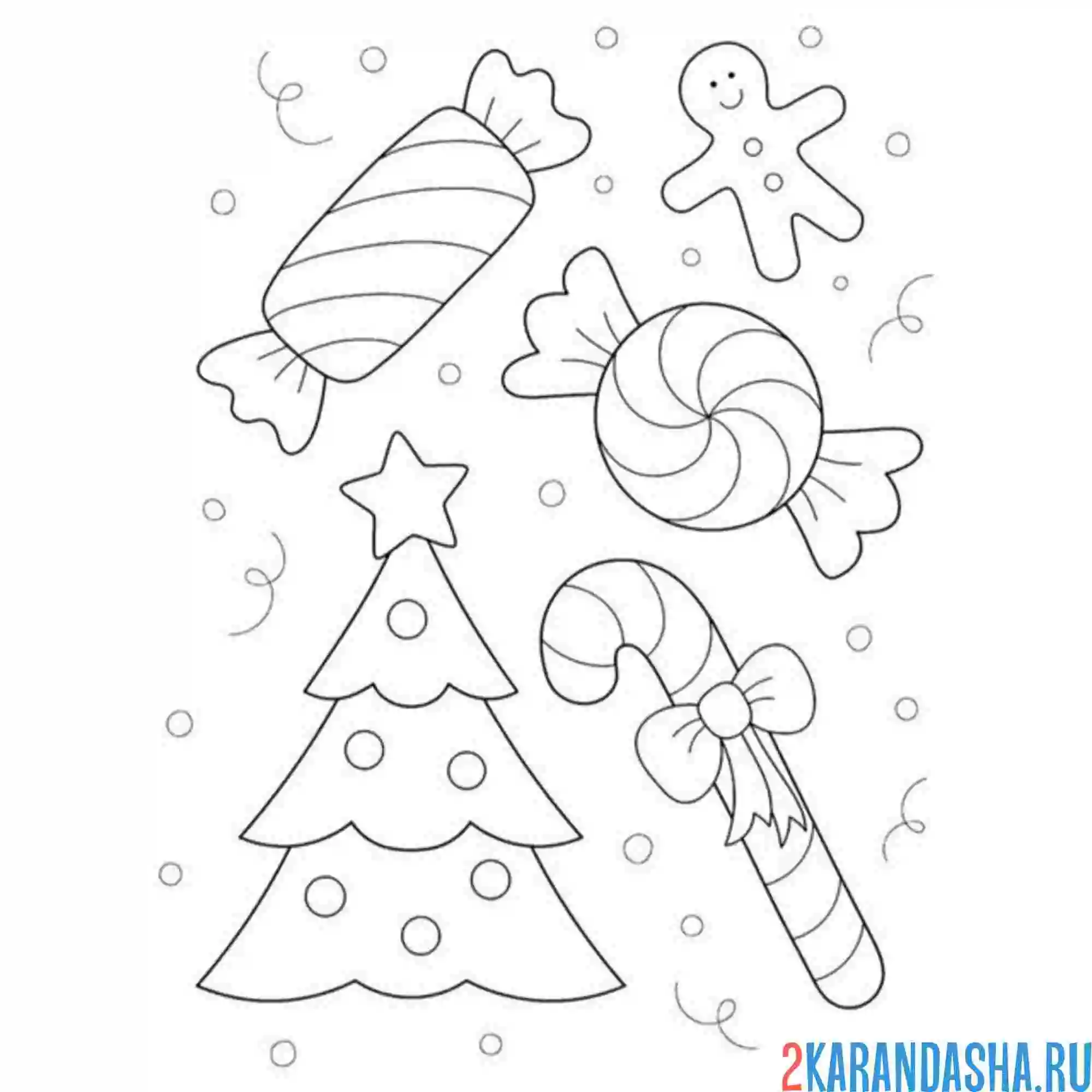 Раскраска пряник елка, леденец