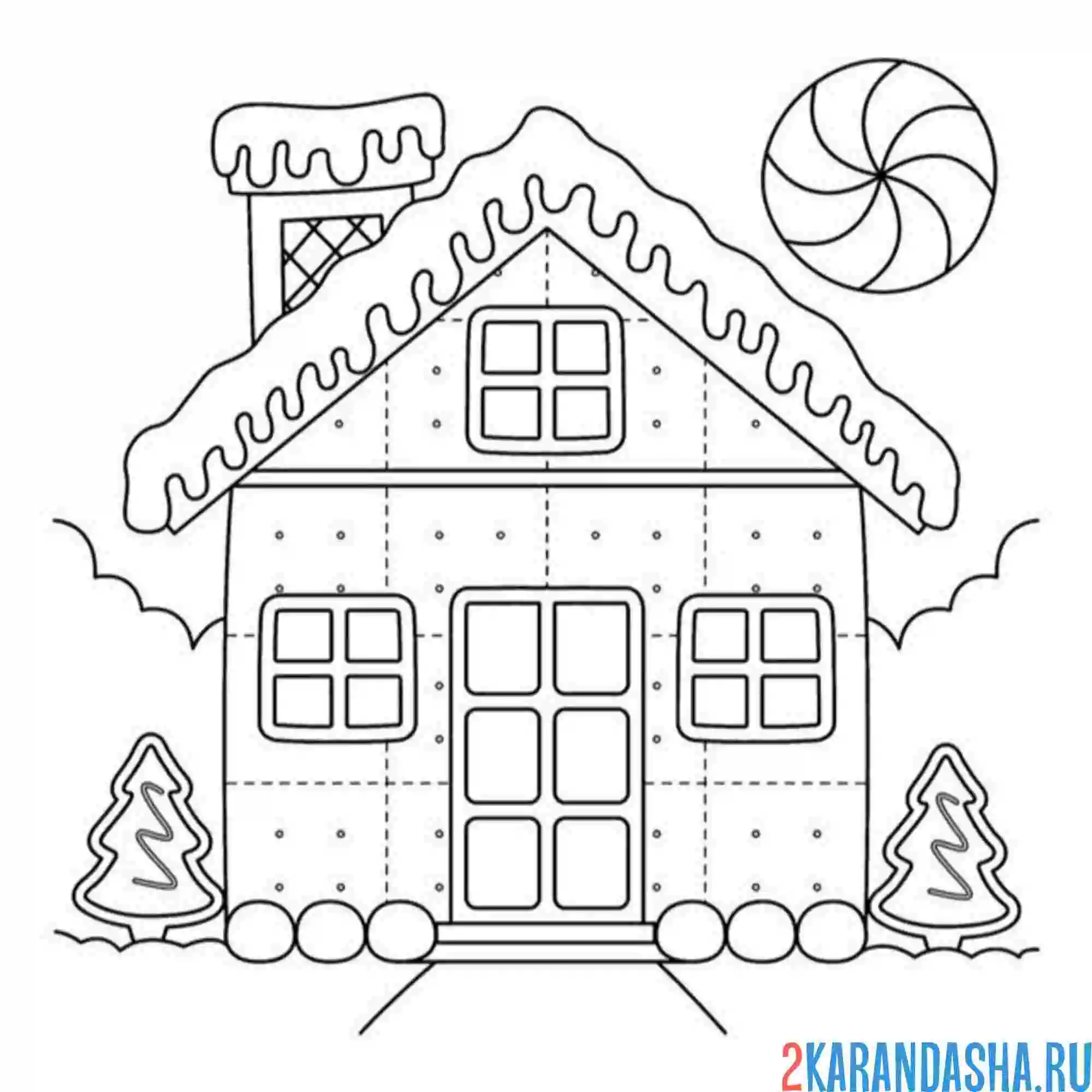 Раскраска пряничный сладкий домик