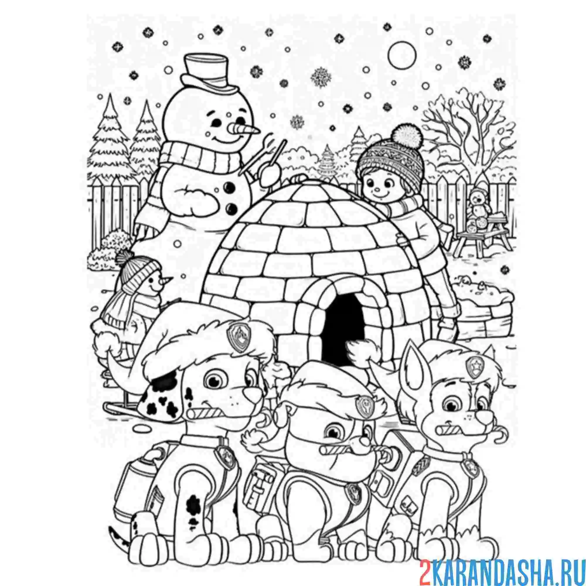 Раскраска новогодний щенячий патруль