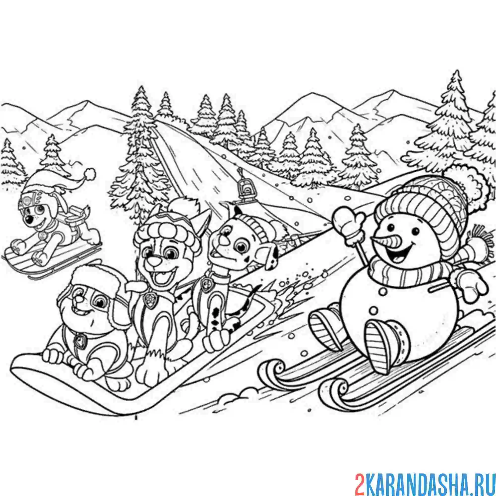 Раскраска щенячий патруль новогодний