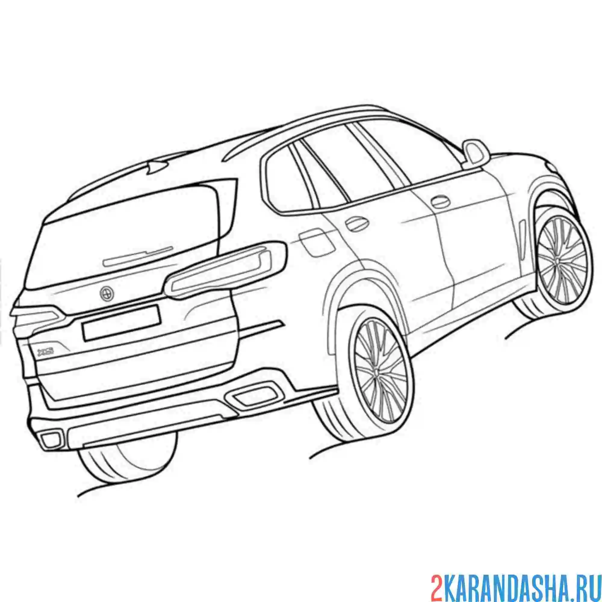 Раскраска бмв х5 едет в гору