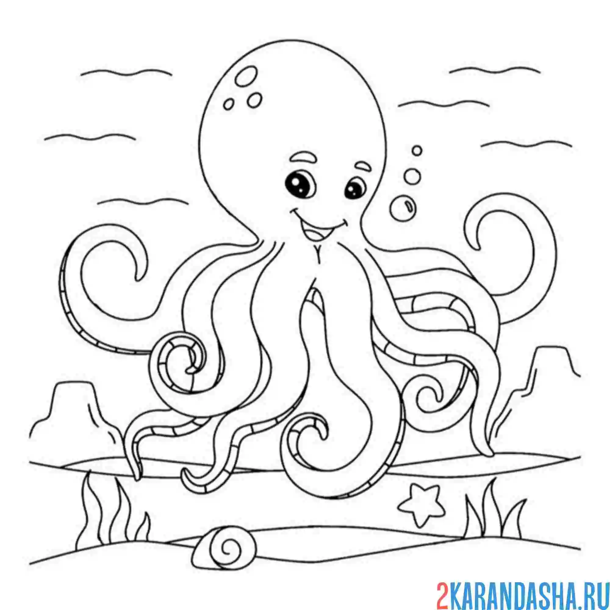 Раскраска осьминог плывает