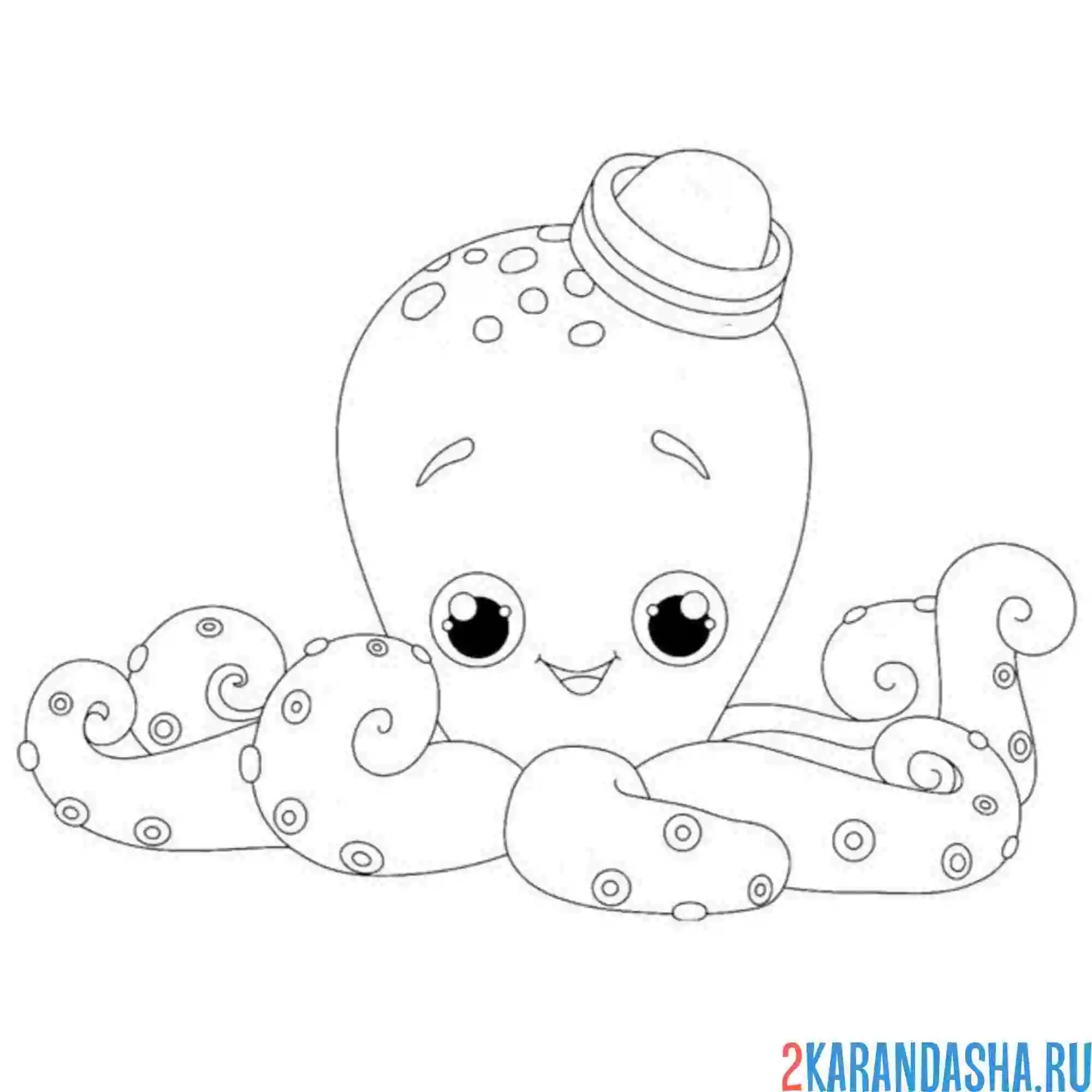 Раскраска осьминог в шляпе