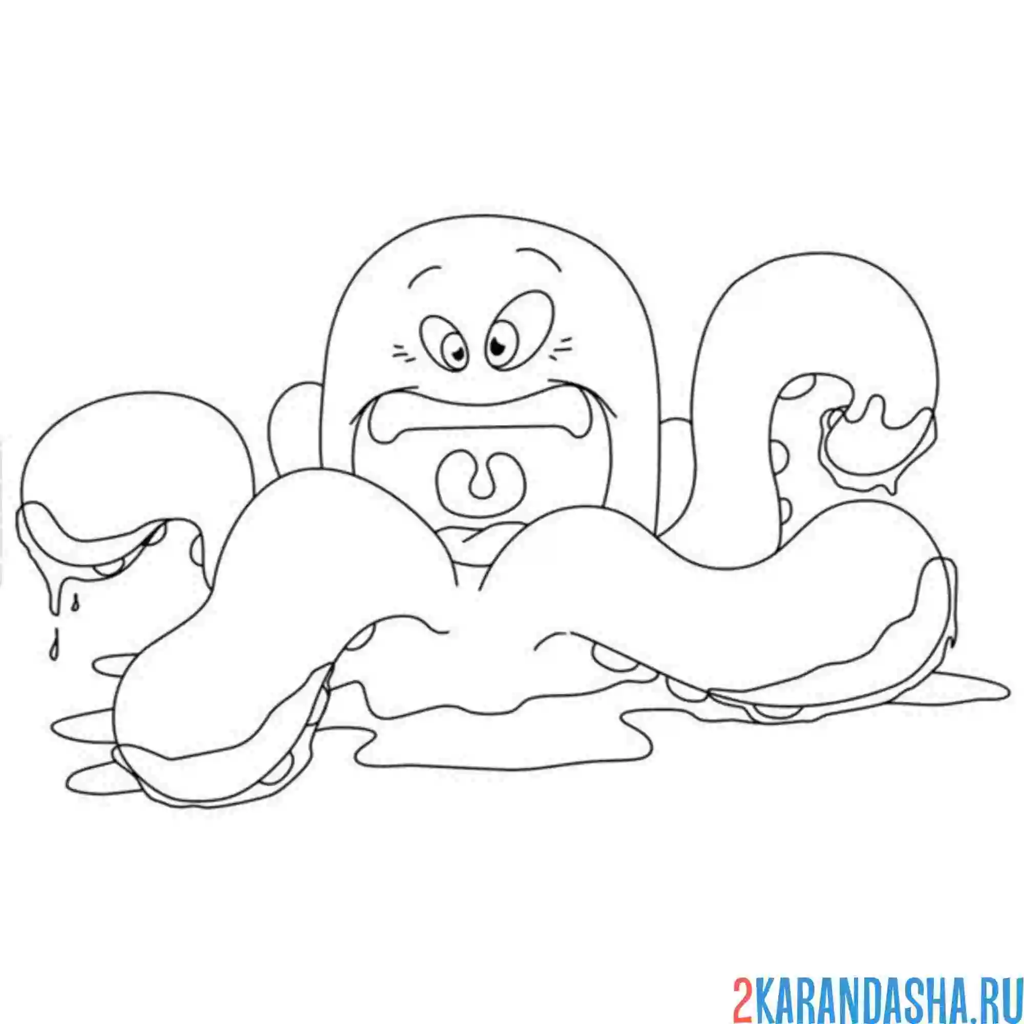 Раскраска осьминог испуганный