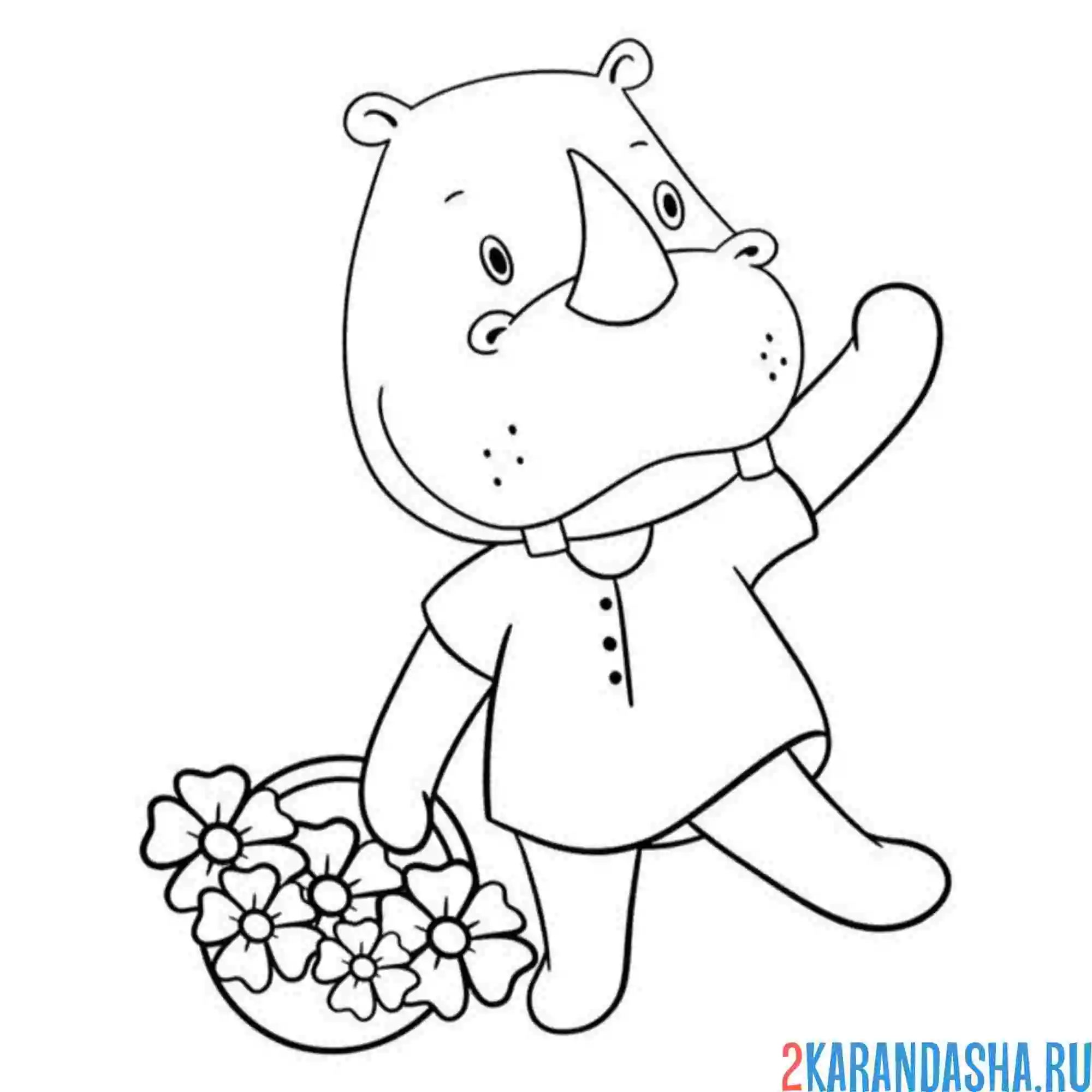 Раскраска носорог с цветами