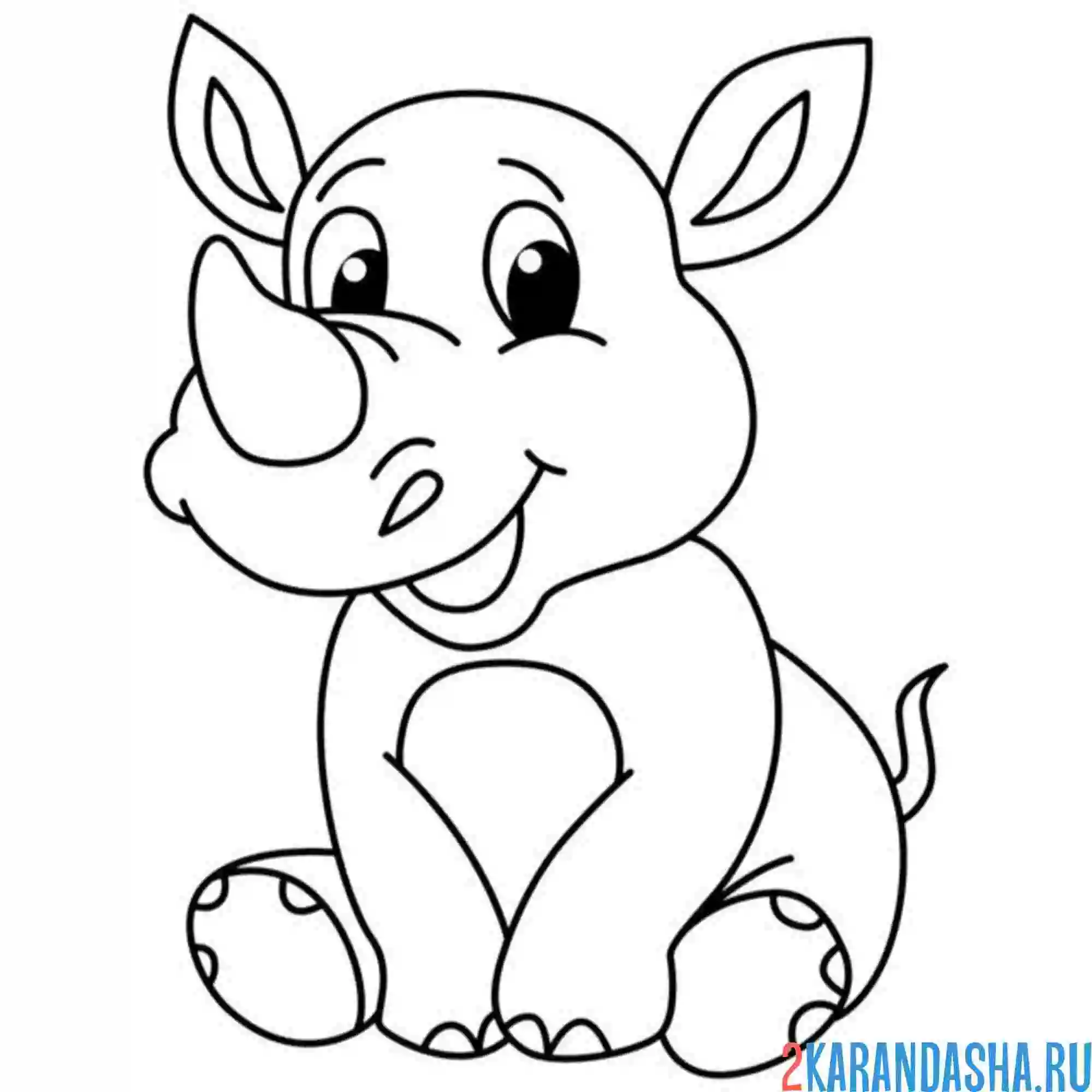 Раскраска милый носорог сидит