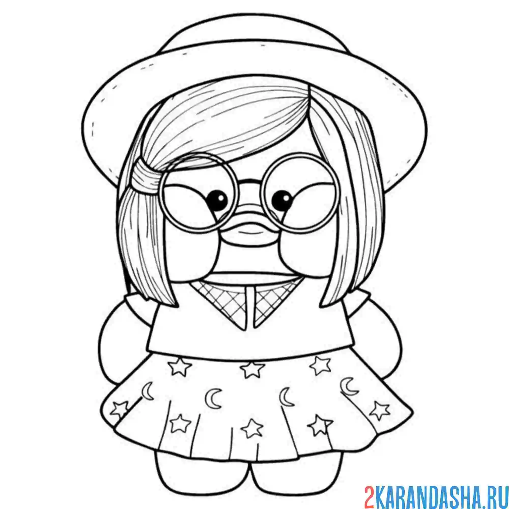 Раскраска уточка лалафанфан в шляпе